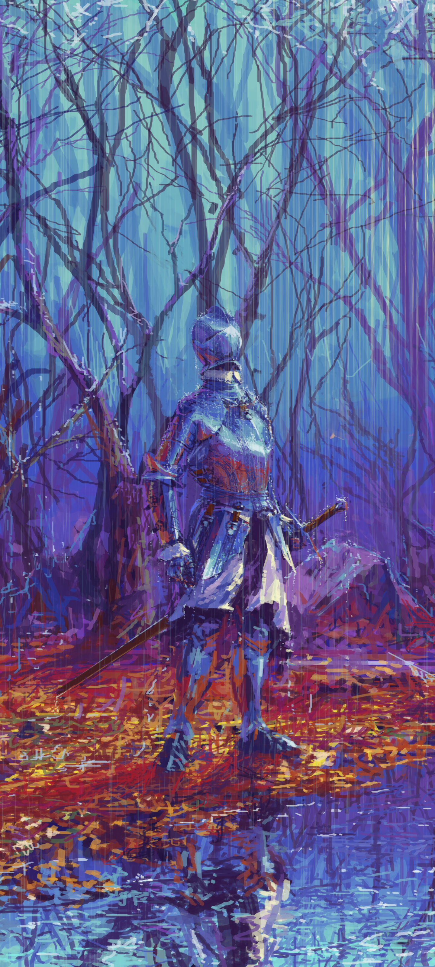 Download mobile wallpaper Fantasy, Rain, Warrior, Knight, Armor for free.