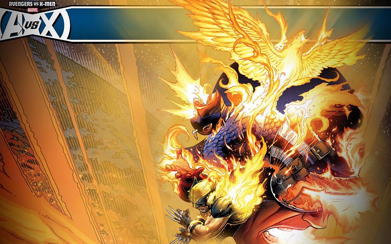comics, avengers vs x men, captain america, cyclops (marvel comics), phoenix (marvel comics), wolverine