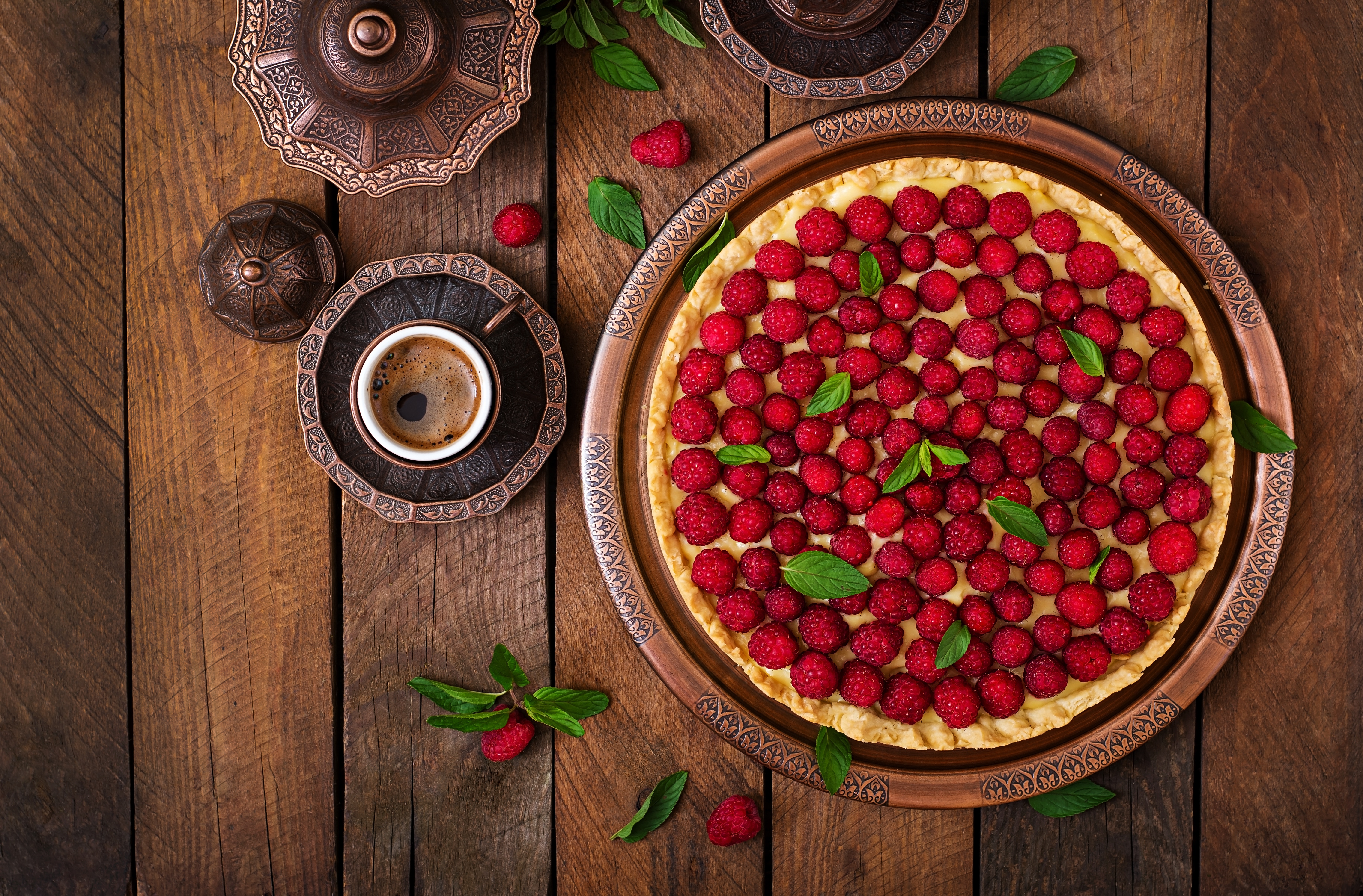 Free download wallpaper Food, Raspberry, Coffee, Still Life, Berry, Fruit, Pie, Pastry on your PC desktop