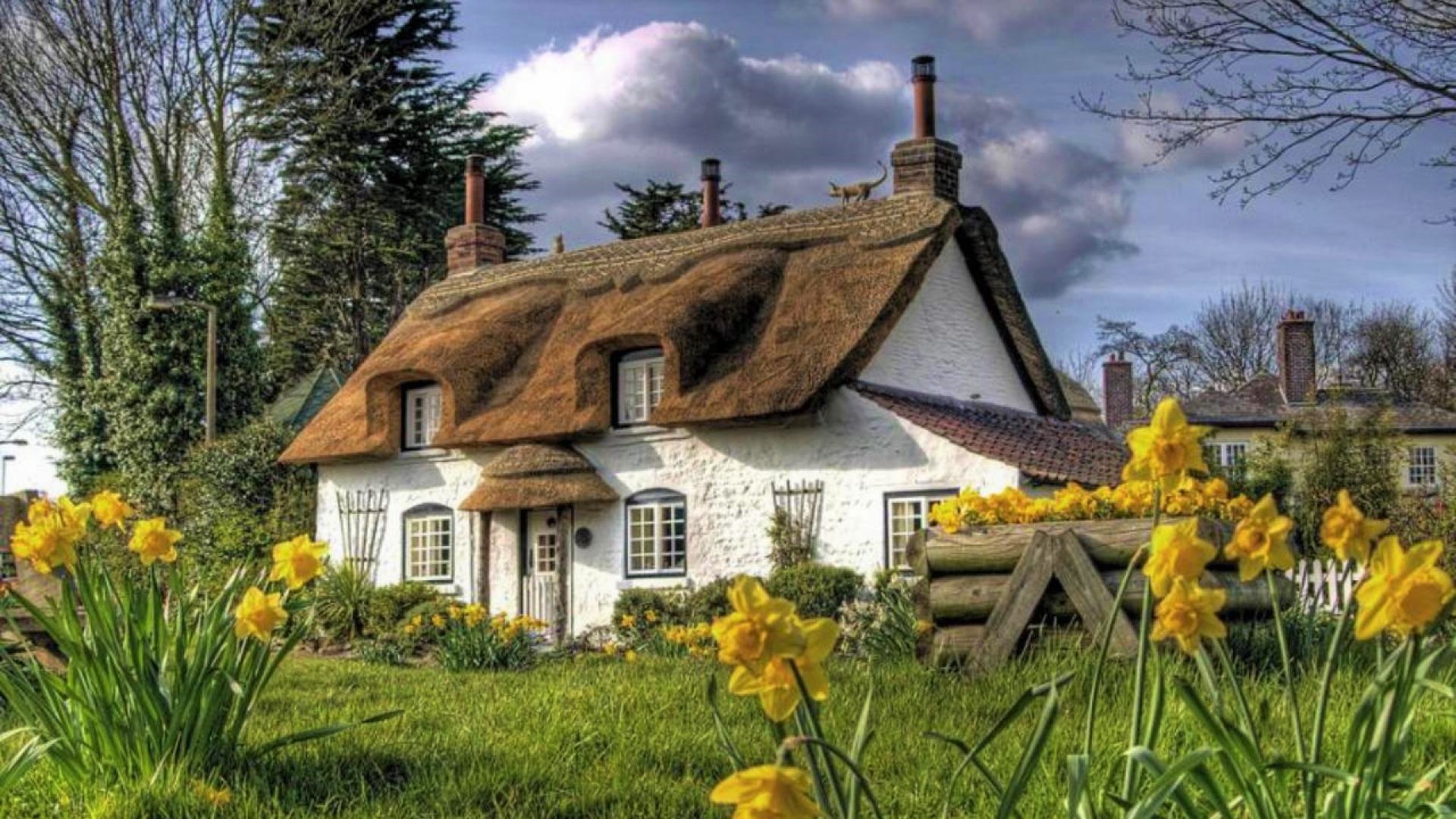Free download wallpaper Flower, House, Country, Cottage, England, Man Made on your PC desktop