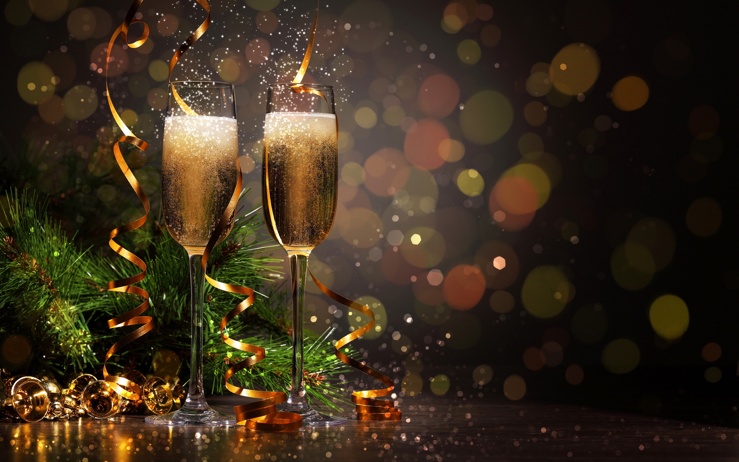 champagne, holiday, new year, bokeh