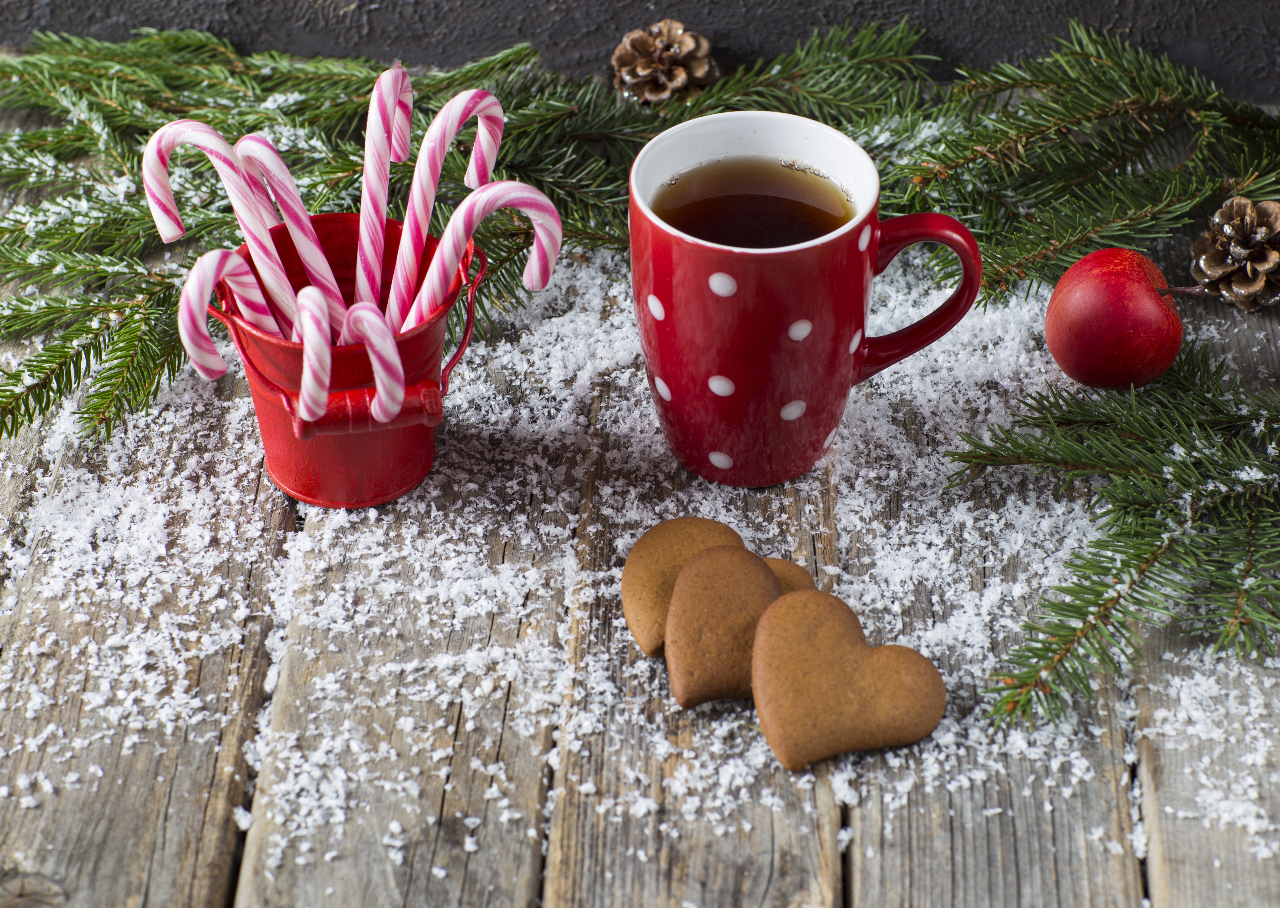 Handy-Wallpaper Weihnachten, Tasse, Tee, Nahrungsmittel, Getränk, Plätzchen, Zuckerstange kostenlos herunterladen.