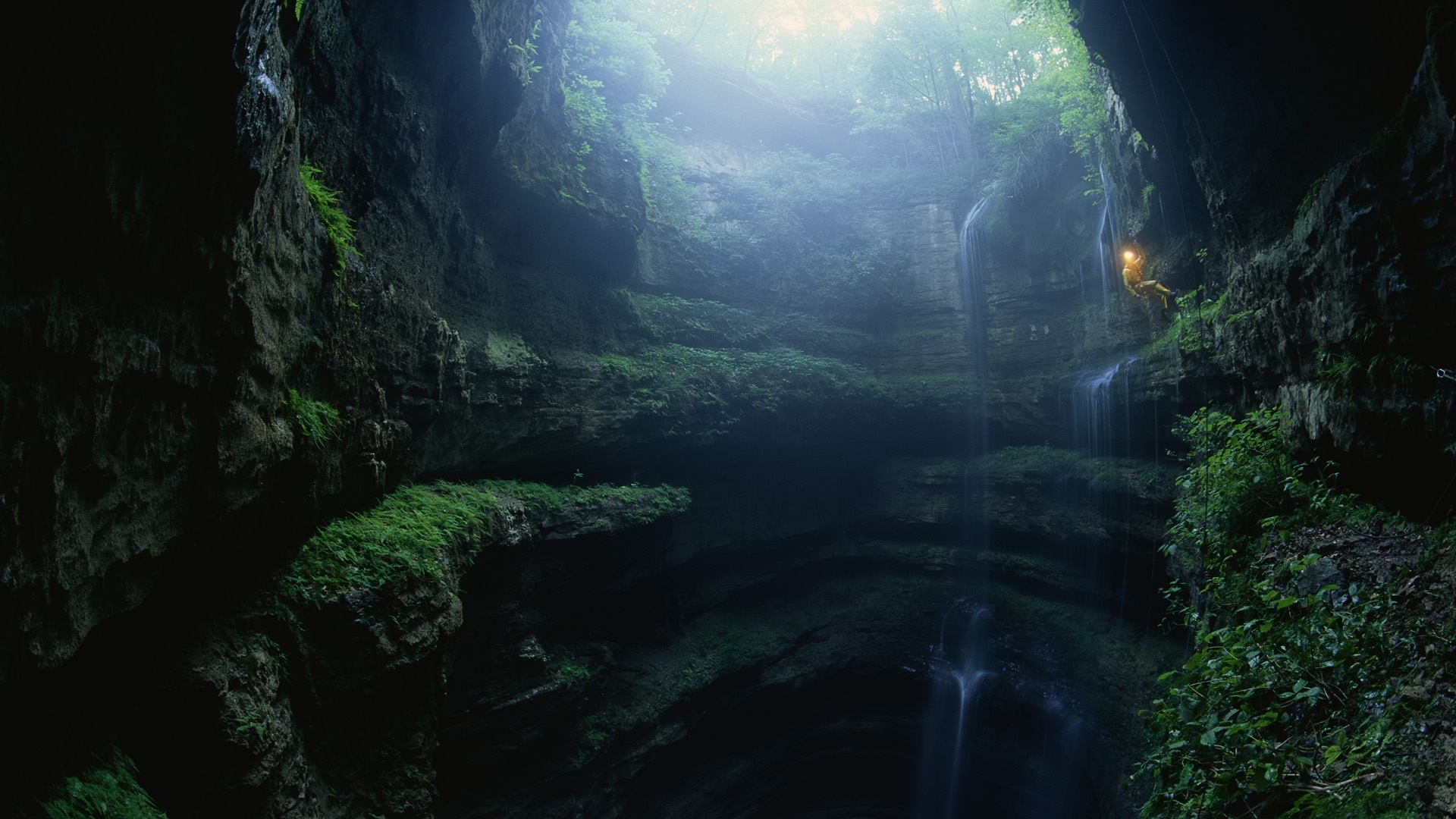 Скачать обои бесплатно Пещеры, Пейзаж, Водопады картинка на рабочий стол ПК