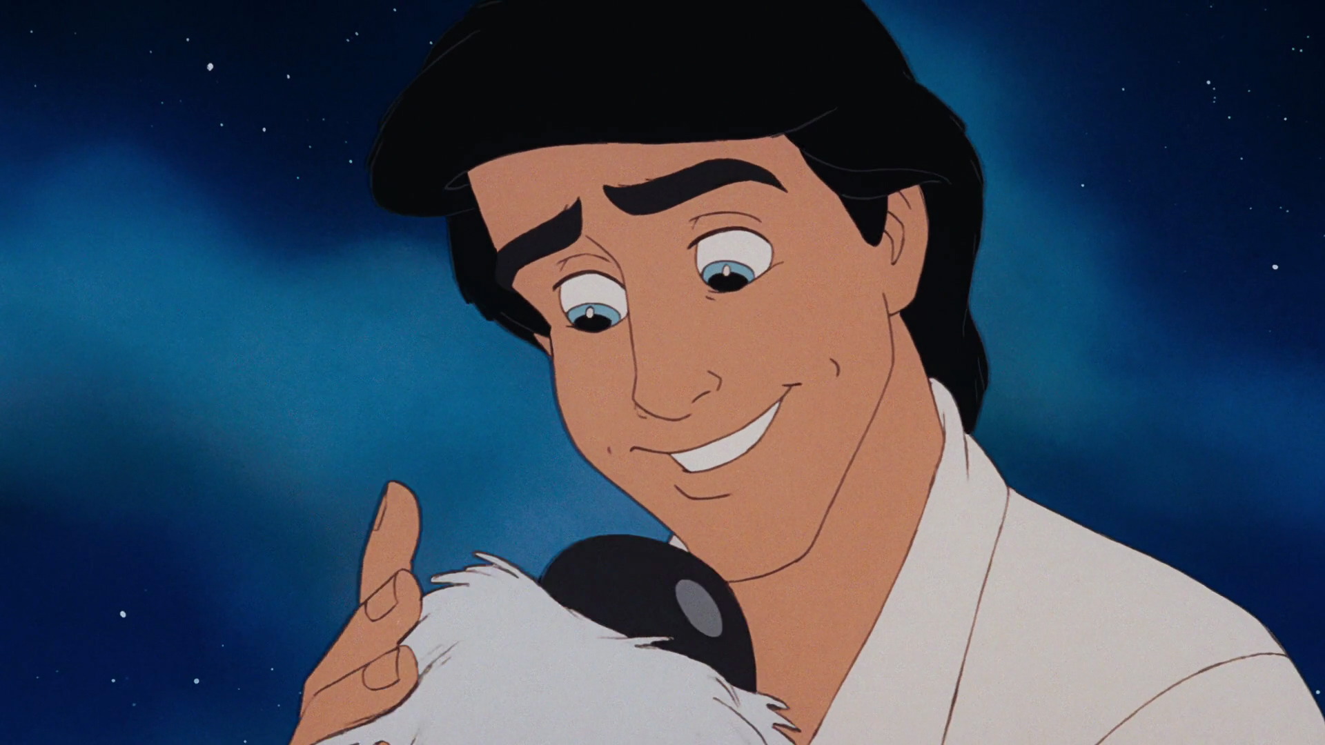Download mobile wallpaper Smile, Blue Eyes, Movie, Black Hair, The Little Mermaid, The Little Mermaid (1989), Prince Eric for free.