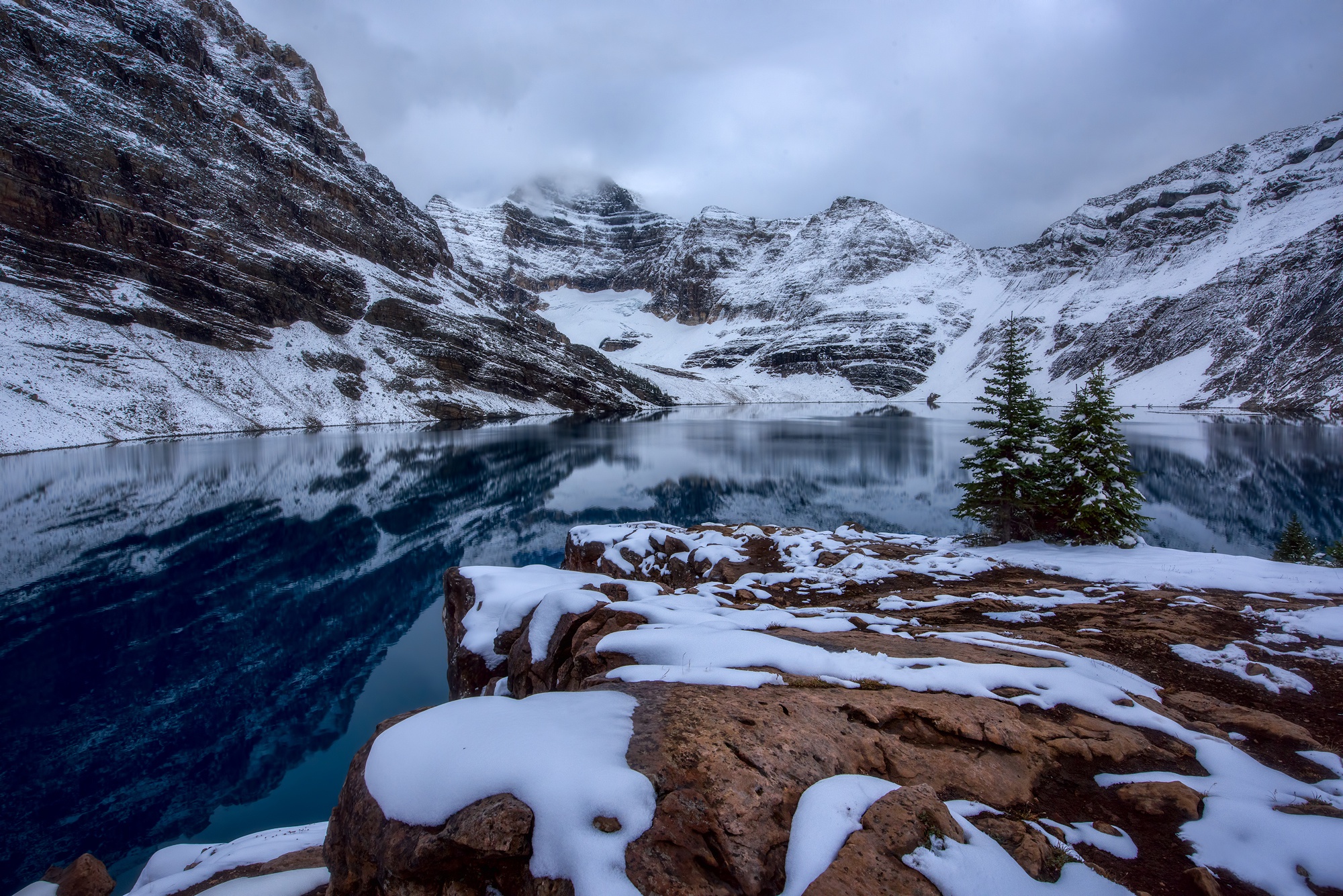 Download mobile wallpaper Winter, Nature, Snow, Lakes, Mountain, Lake, Earth for free.