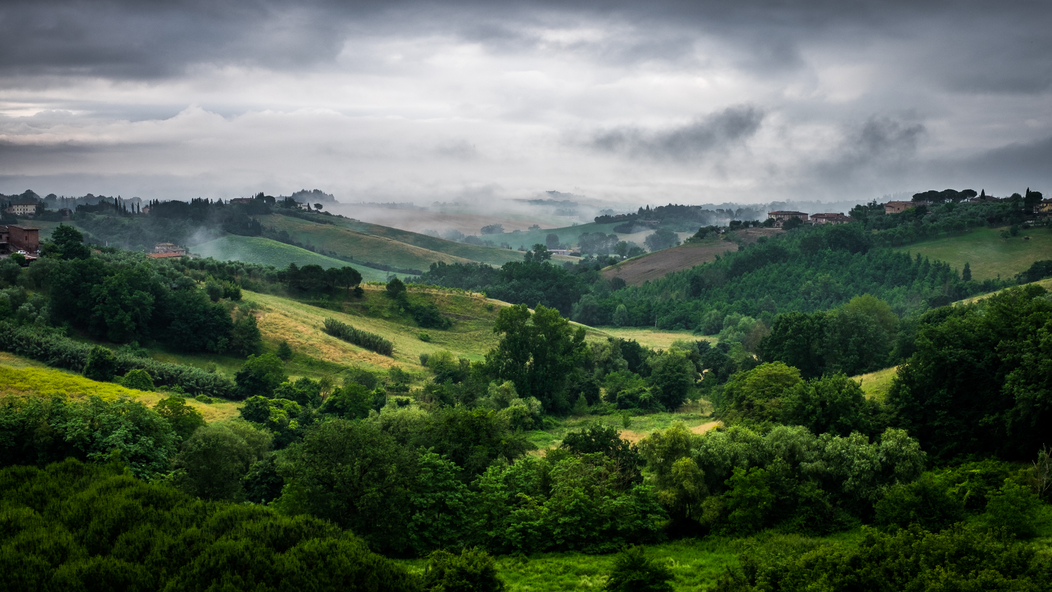 Download mobile wallpaper Landscape, Summer, Italy, Tree, Fog, Hill, Photography, Tuscany for free.