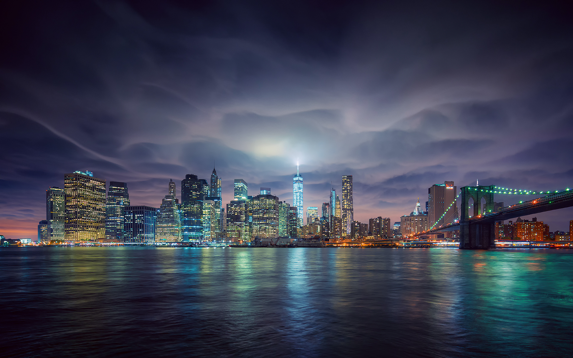 Скачати мобільні шпалери Міста, Ніч, Місто, Світло, Міст, Нью Йорк, Skyline, Бруклінський Міст, Створено Людиною безкоштовно.