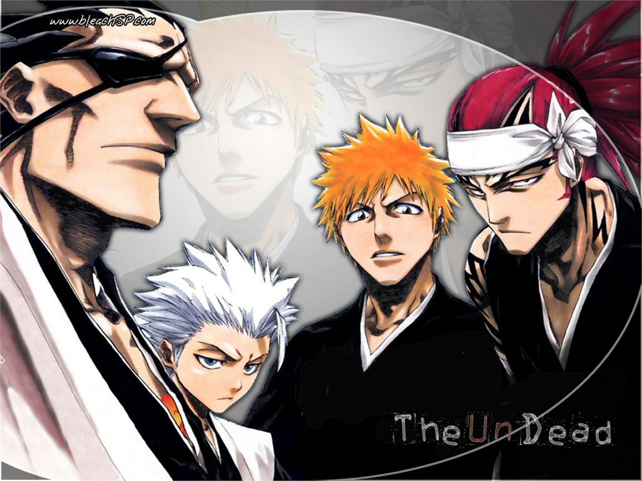 Laden Sie das Bleach, Animes, Renji Abarai, Ichigo Kurosaki, Kenpachi Zaraki, Tōshirō Hitsugaya-Bild kostenlos auf Ihren PC-Desktop herunter