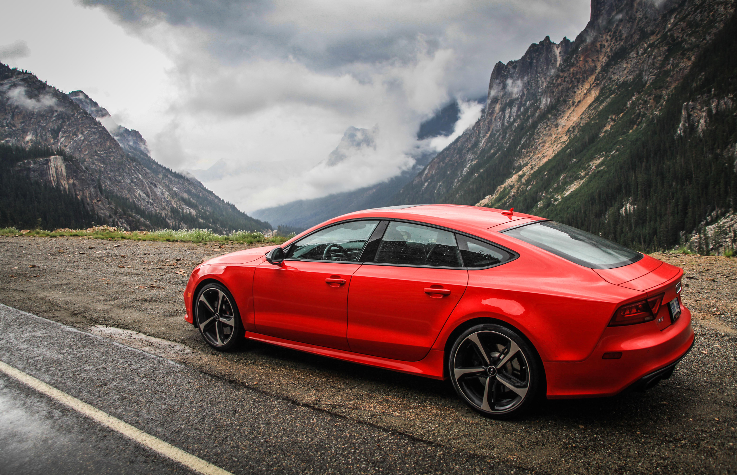 cars, mountains, audi, red, side view, rs7