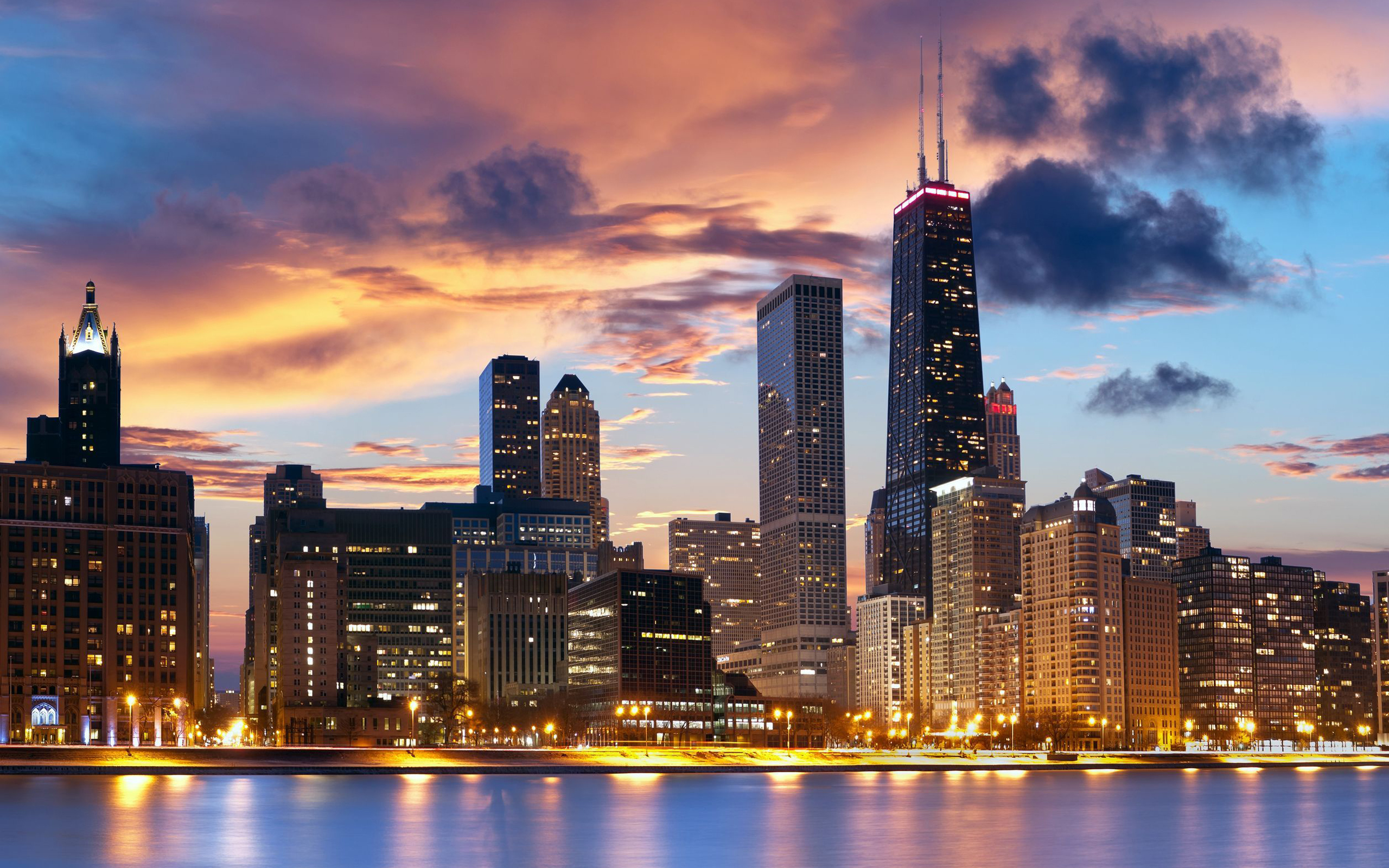 無料モバイル壁紙シカゴ, 超高層ビル, アメリカ合衆国, 都市, 光, マンメイド, 夜, 街をダウンロードします。