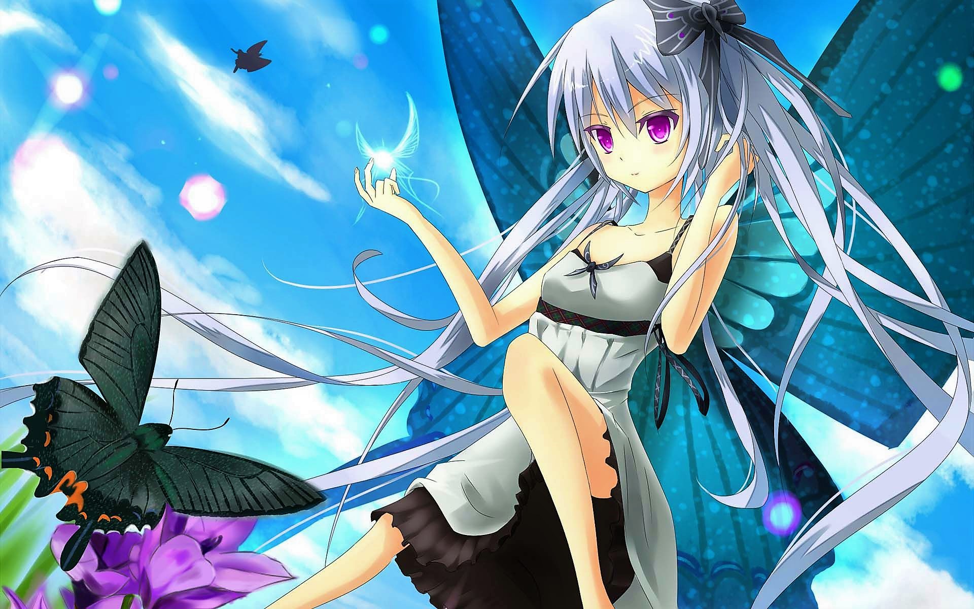 Free download wallpaper Anime, Flower, Butterfly, Girl, Fairy on your PC desktop
