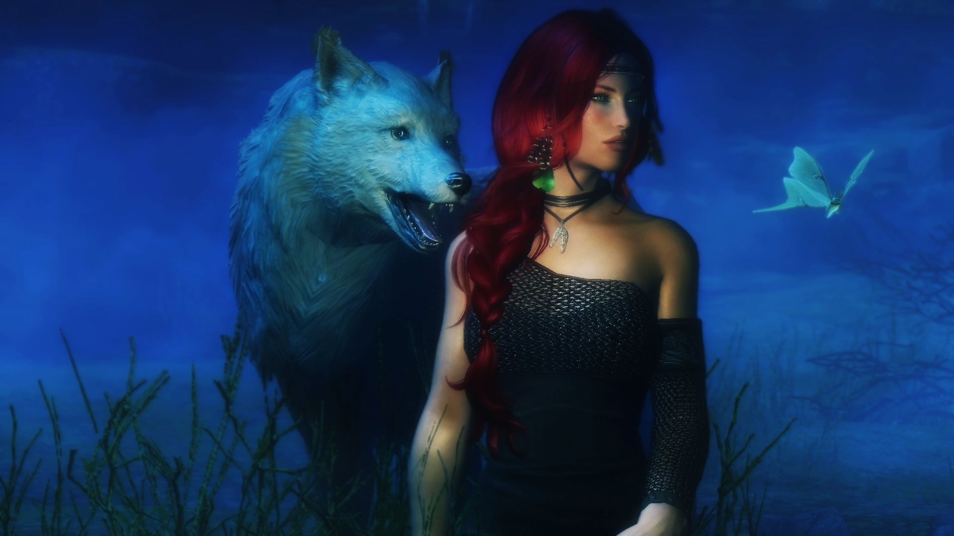 Download mobile wallpaper Fantasy, Wolf, Women, Braid, Red Hair for free.