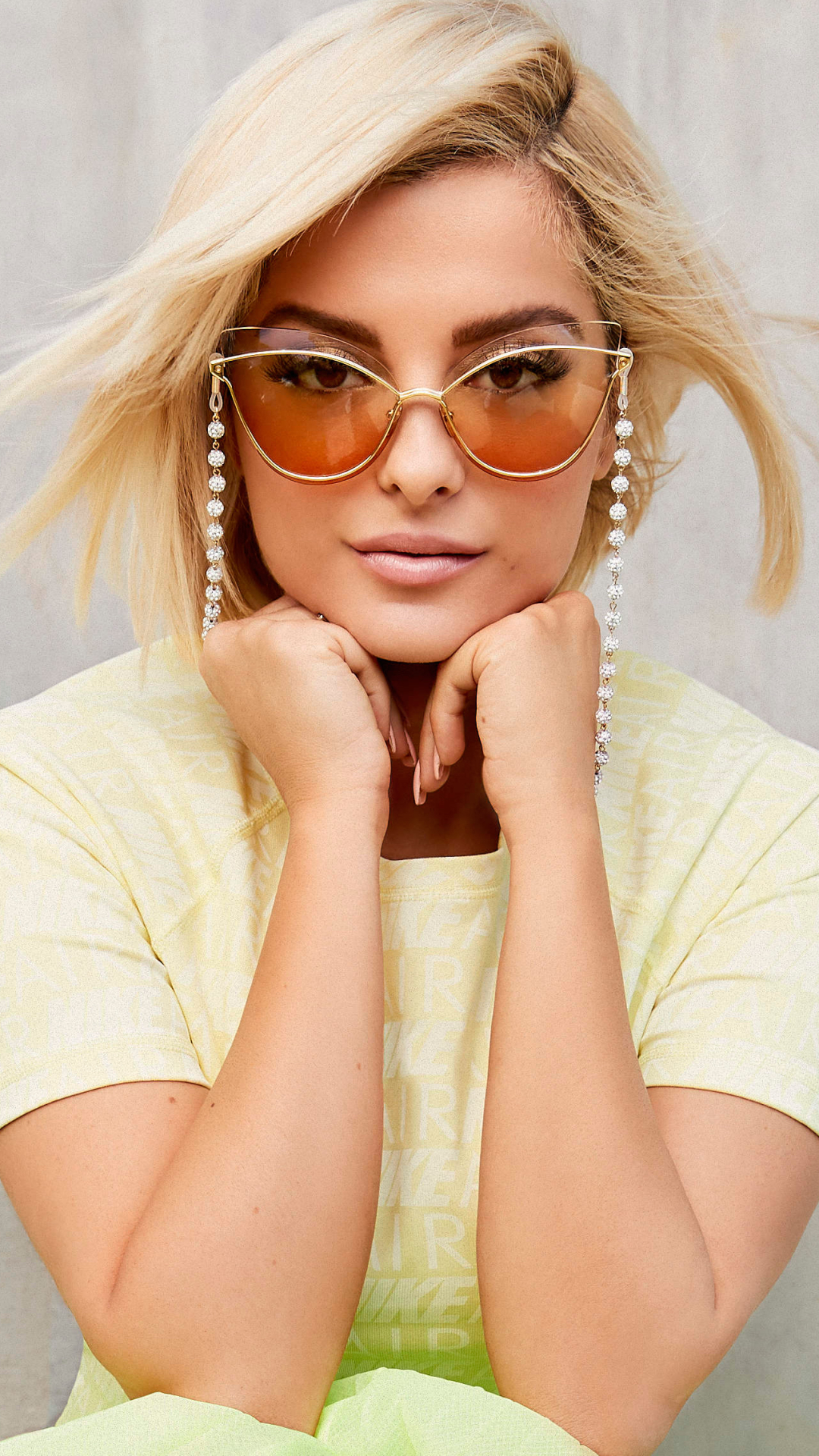 Download mobile wallpaper Music, Singer, Blonde, Sunglasses, American, Bebe Rexha for free.