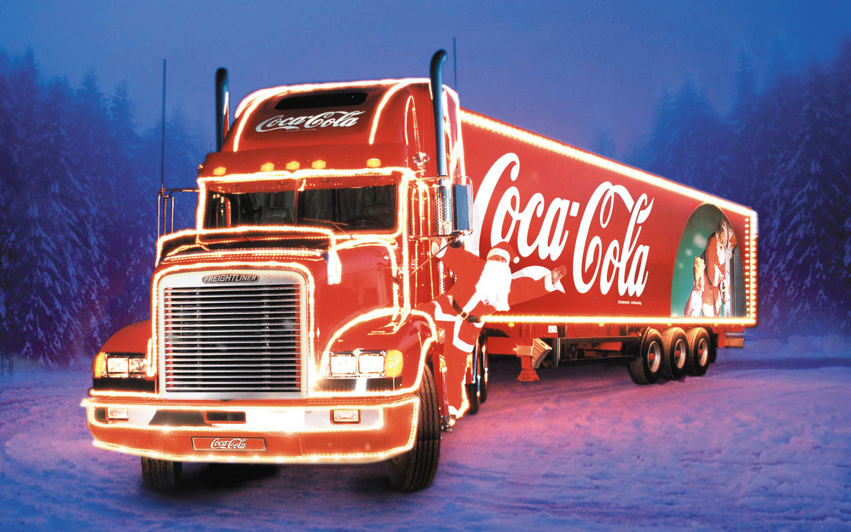 19600 Hintergrundbild herunterladen trucks, marken, transport, auto, winter, coca cola - Bildschirmschoner und Bilder kostenlos
