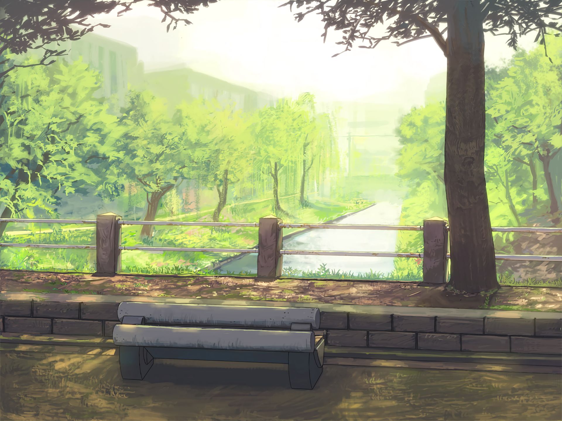 Download mobile wallpaper Anime, Park, Bench, Original for free.