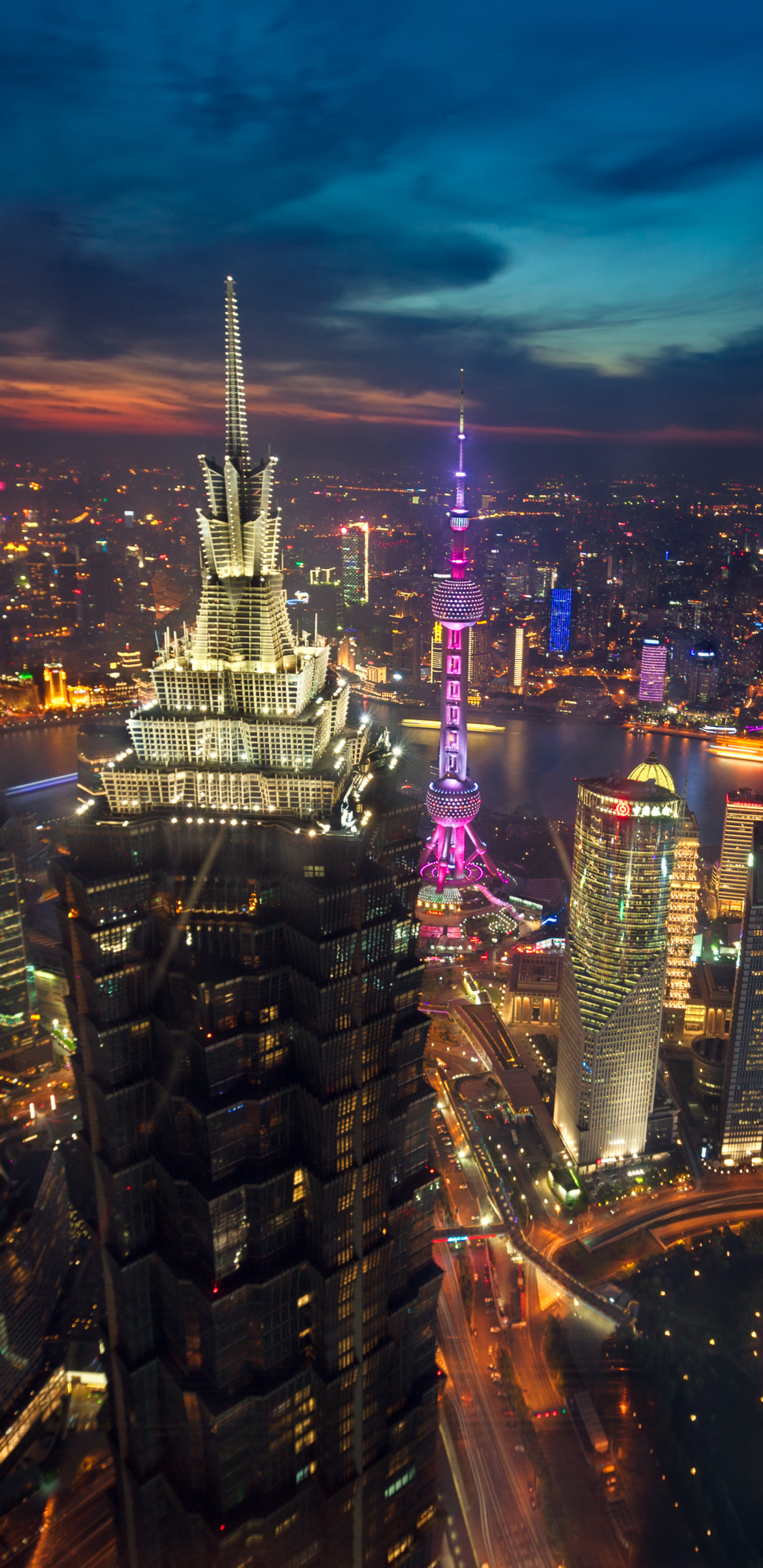 Handy-Wallpaper Städte, Architektur, China, Nacht, Antenne, Die Architektur, Menschengemacht, Luftbildfotografie, Schanghai kostenlos herunterladen.