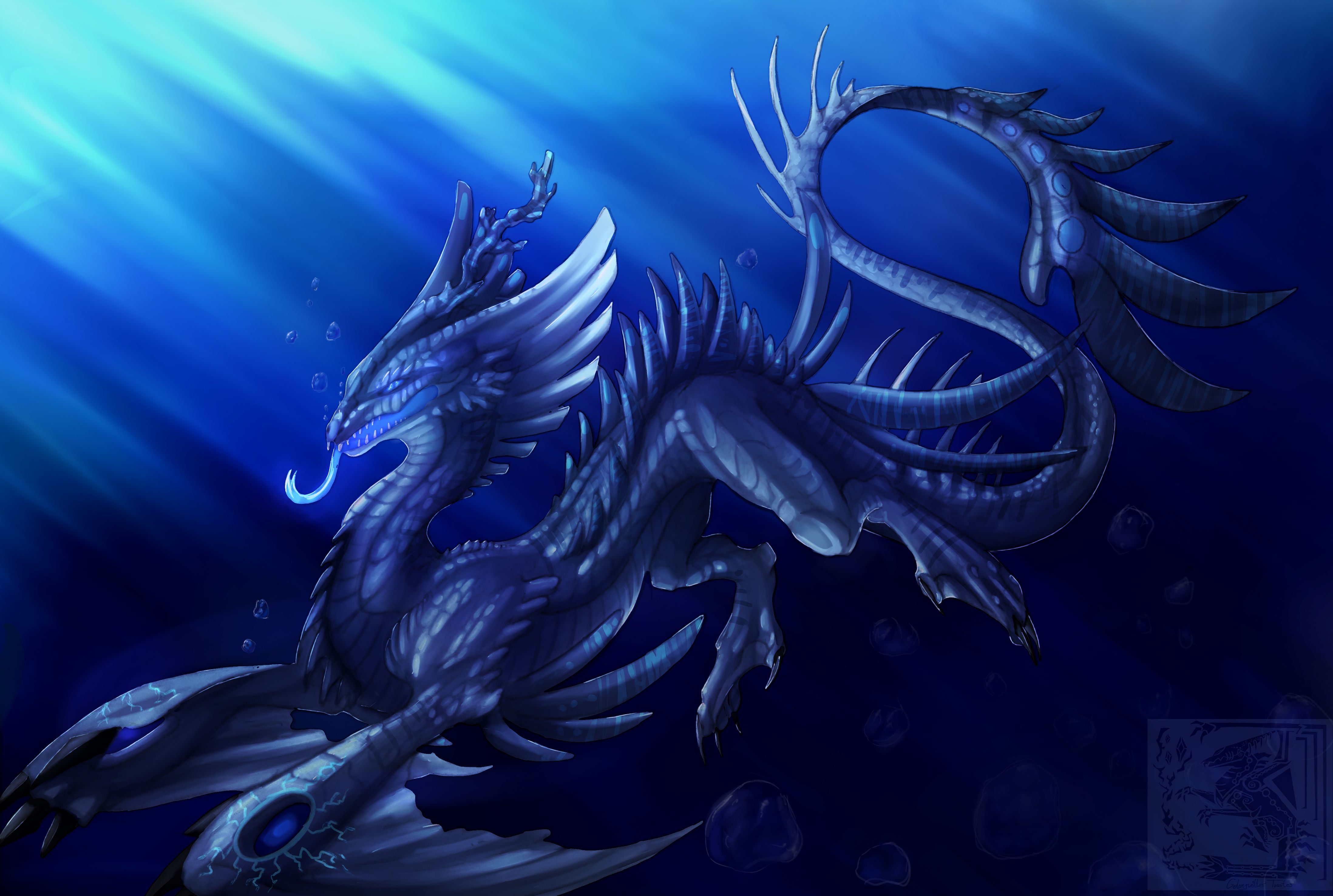 Free download wallpaper Fantasy, Underwater, Sunbeam, Sea Monster on your PC desktop