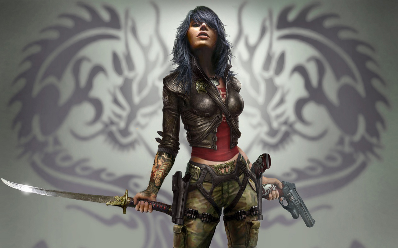 Free download wallpaper Artistic, Women, Sword, Gun on your PC desktop