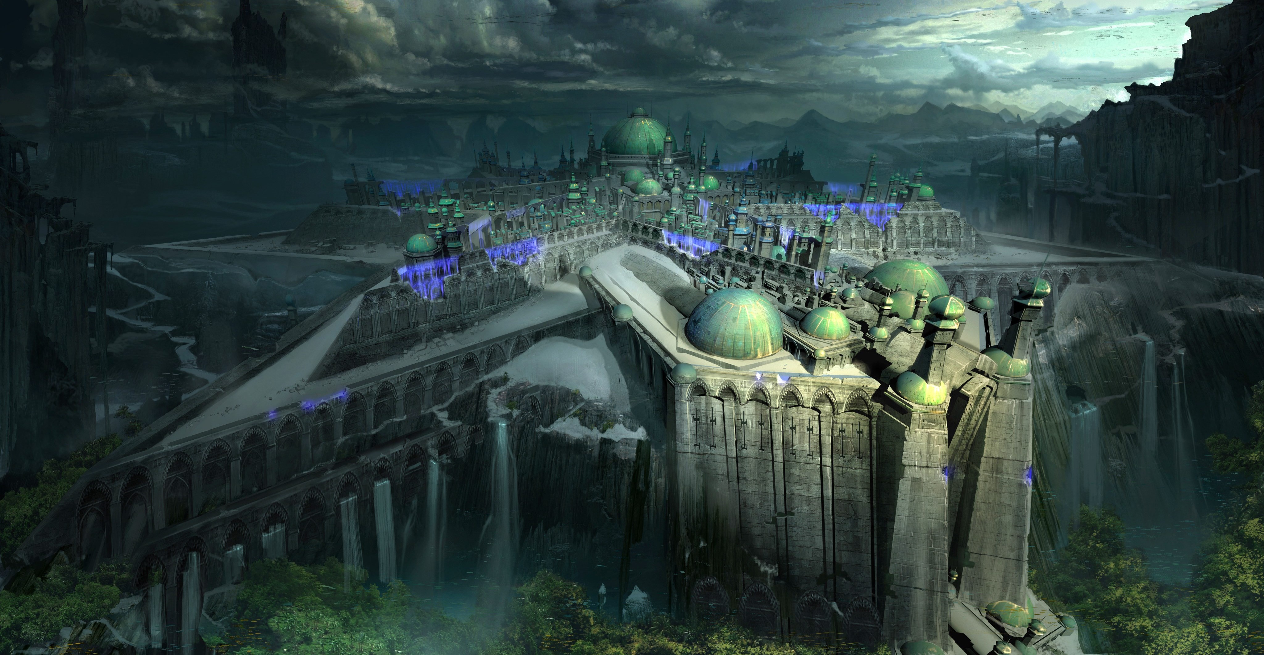 Download mobile wallpaper City, Waterfall, Dome, Video Game, Shadow Of The Colossus for free.