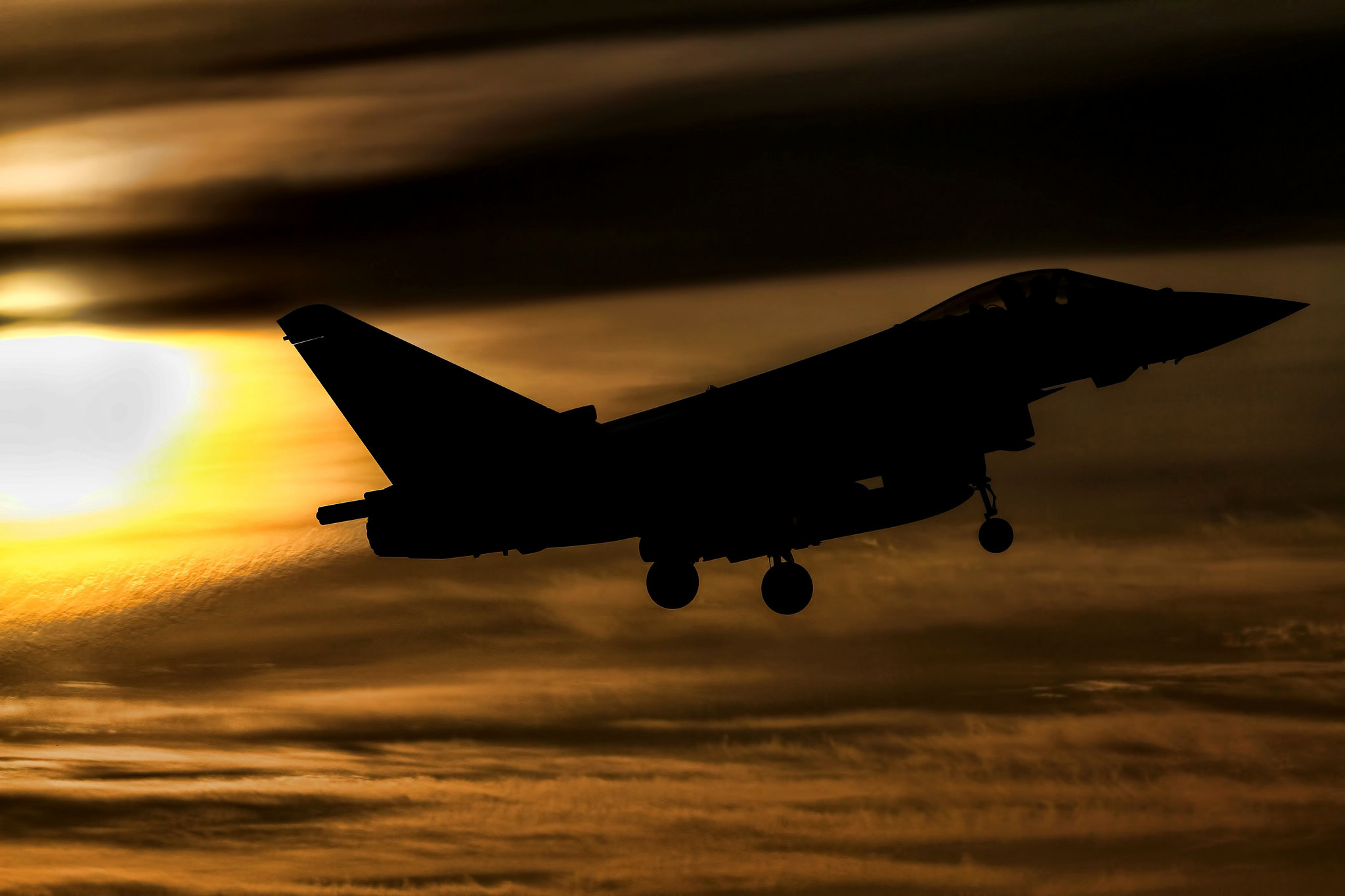 Download mobile wallpaper Night, Silhouette, Aircraft, Military, Jet Fighter, Eurofighter Typhoon, Warplane, Jet Fighters for free.