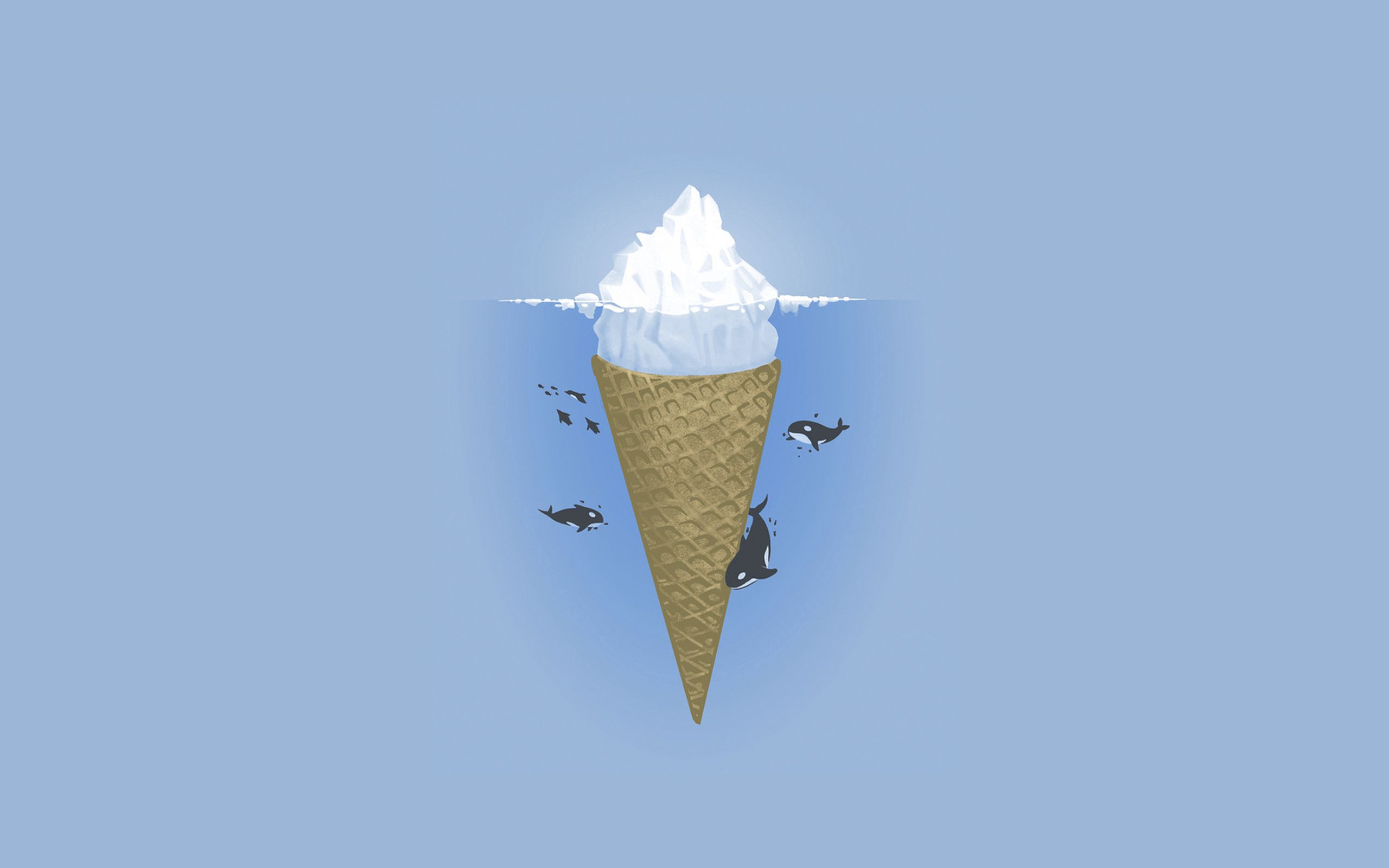 ice cream, killer whales, minimalism, sea, ocean, iceberg 5K