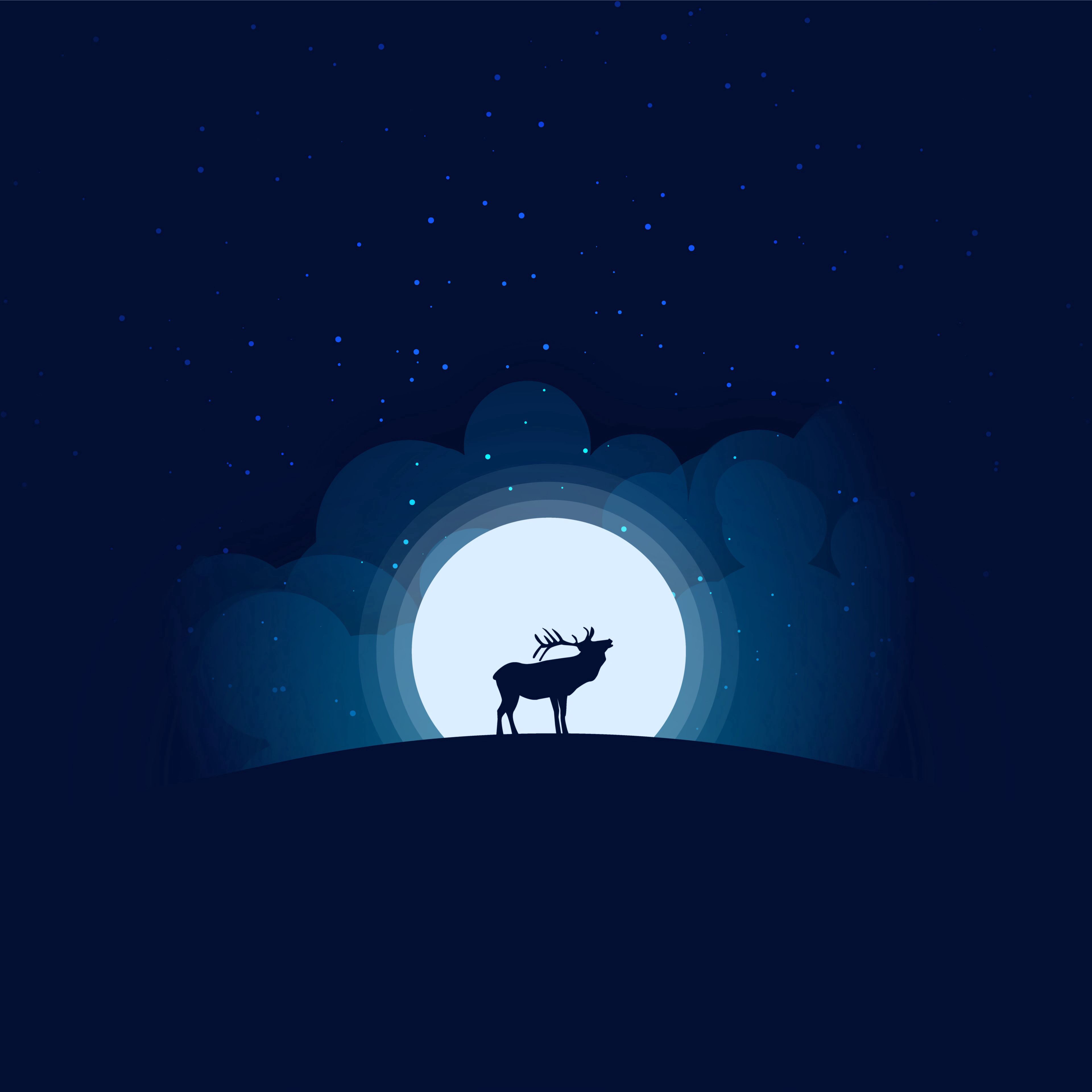 Download mobile wallpaper Night, Moon, Deer, Art, Dark, Vector for free.