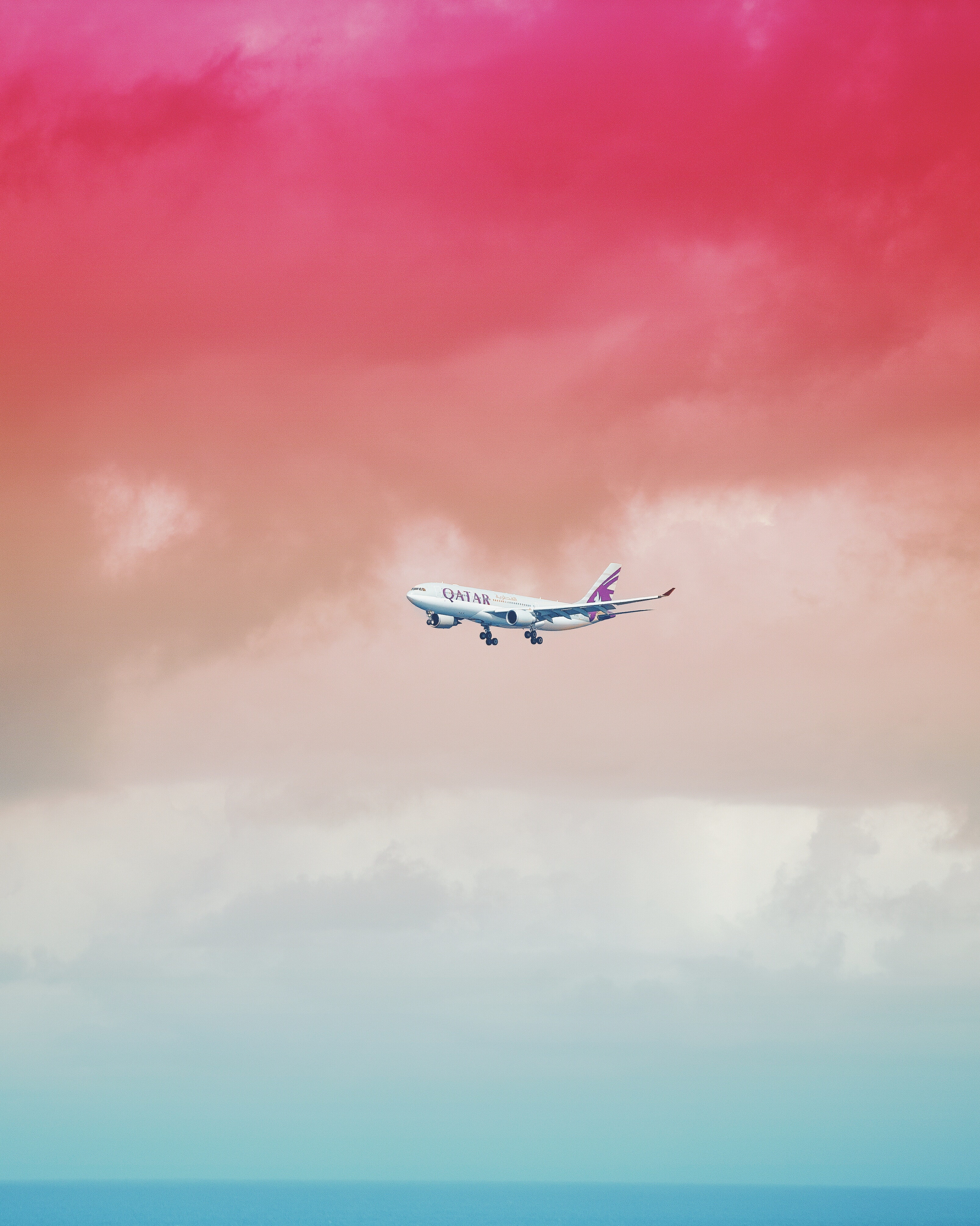 plane, colorful, sky, clouds, miscellanea, miscellaneous, flight, airplane, colourful, gradient download HD wallpaper