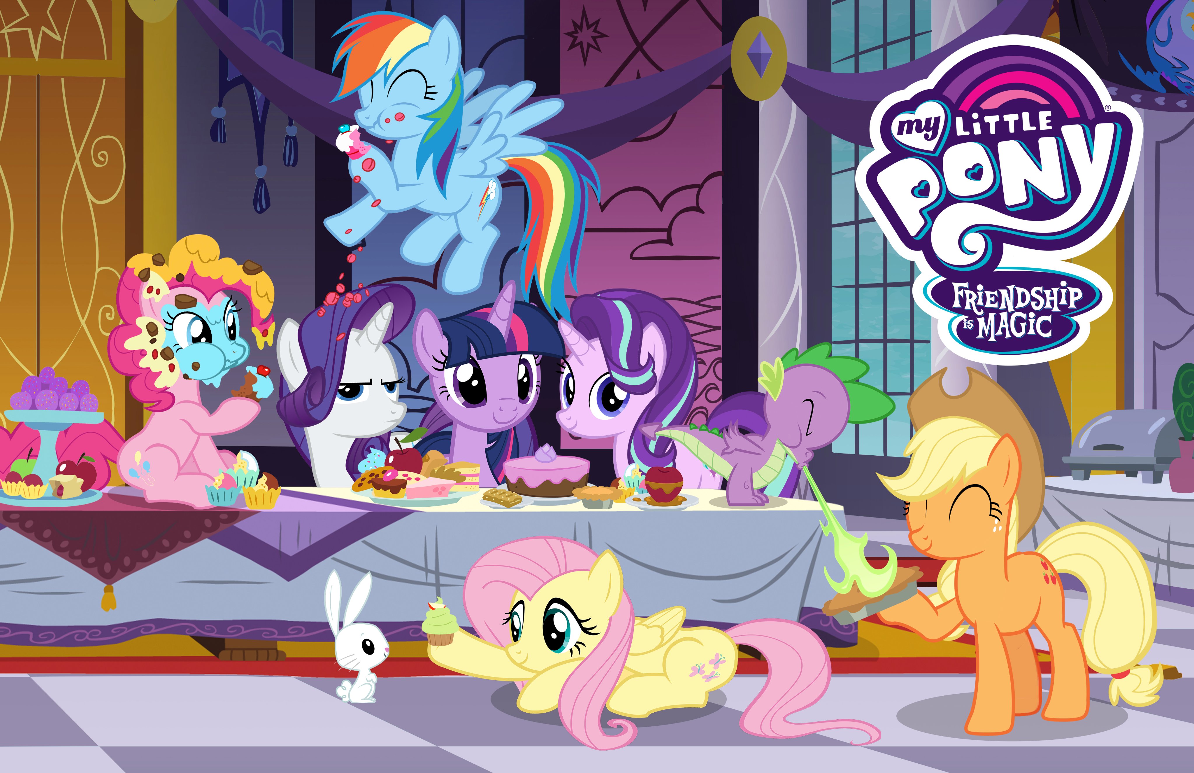Download mobile wallpaper My Little Pony, Twilight Sparkle, Pinkie Pie, Rainbow Dash, Tv Show, My Little Pony: Friendship Is Magic, Applejack (My Little Pony), Fluttershy (My Little Pony), Rarity (My Little Pony), Spike (My Little Pony), Angel Bunny, Starlight Glimmer for free.