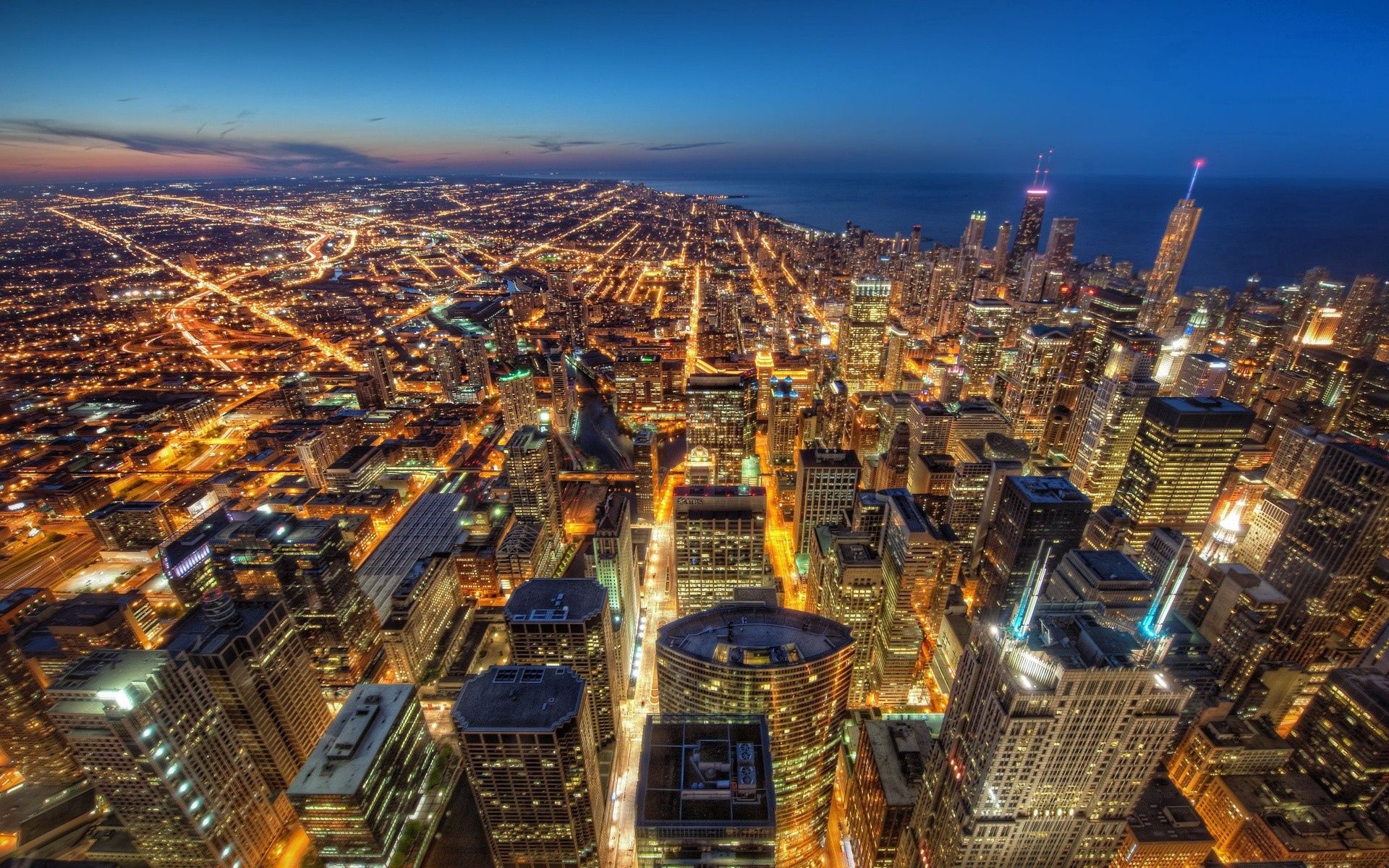 Free download wallpaper Cities, Night, Skyscrapers, United States, City Lights, Hdr, Usa, Chicago on your PC desktop