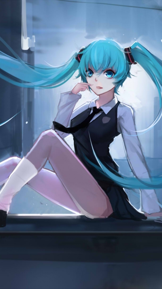 Descarga gratuita de fondo de pantalla para móvil de Vocaloid, Ojos Azules, Animado, Pelo Largo, Pelo Azul, Uniforme Escolar, Hatsune Miku.