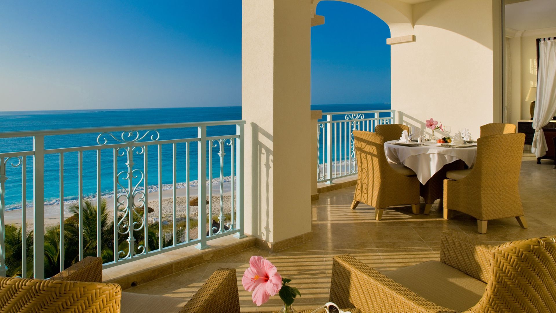 relaxation, balcony, sea, beach, horizon, miscellanea, miscellaneous, rest, view, terrace HD wallpaper