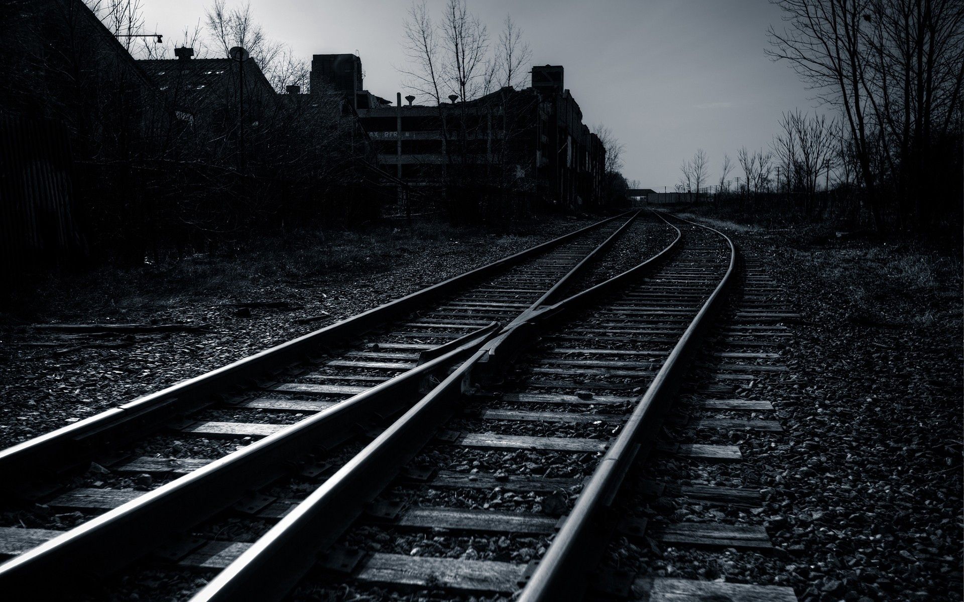 Download mobile wallpaper Sky, Chb, Evening, Bw, Railway, Dark for free.