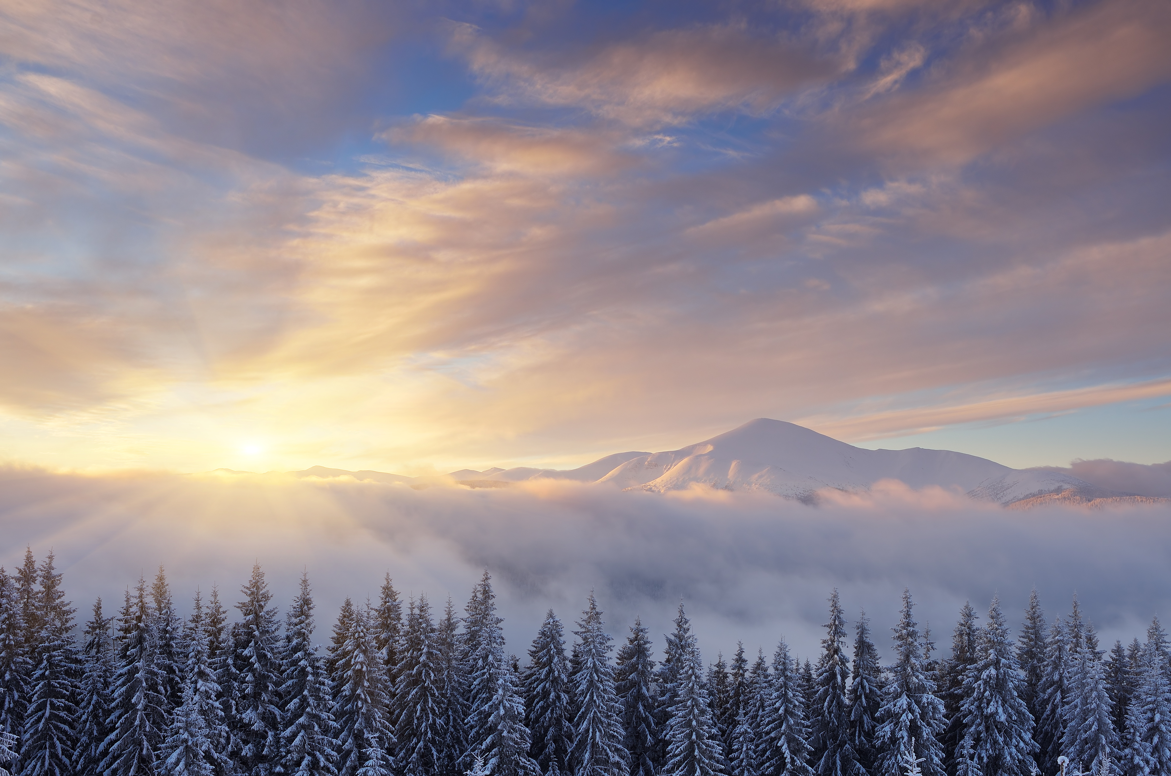 Free download wallpaper Winter, Nature, Sky, Snow, Sunrise, Earth, Cloud on your PC desktop