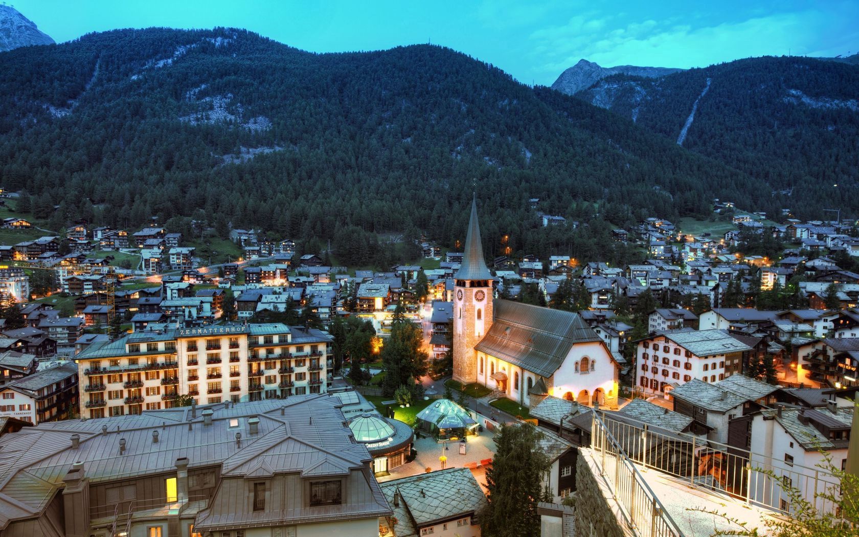 85020 télécharger l'image paysage, villes, maisons, montagnes, imeuble, bâtiment, la suisse, suisse, panorama, église, zermatt - fonds d'écran et économiseurs d'écran gratuits