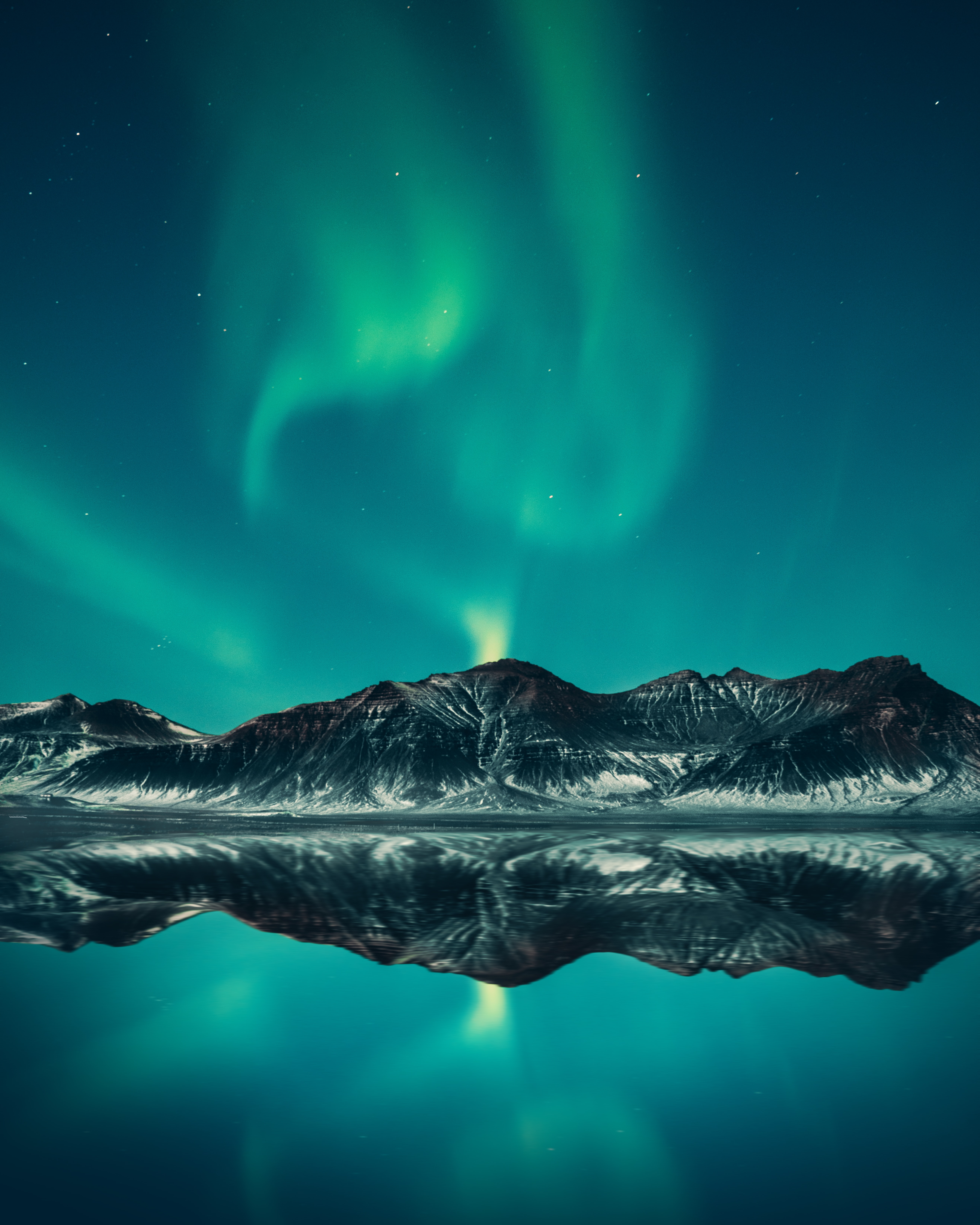 aurora borealis, night, northern lights, landscape, mountains, nature, lake