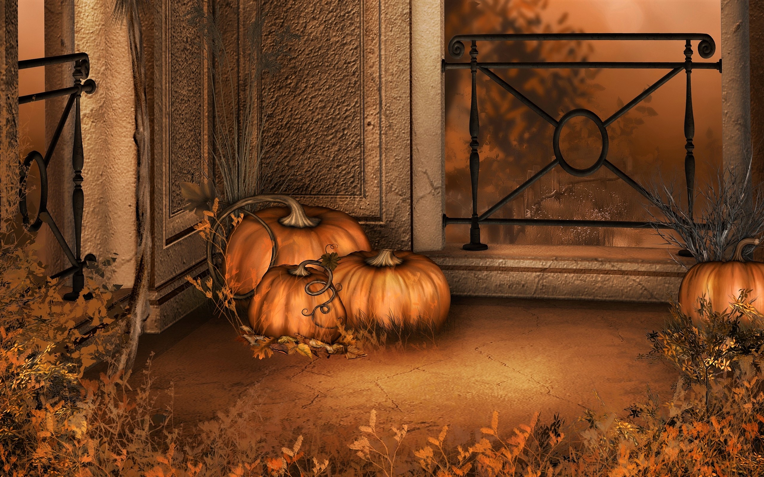 Download mobile wallpaper Pumpkin, Leaf, Fall, Artistic for free.