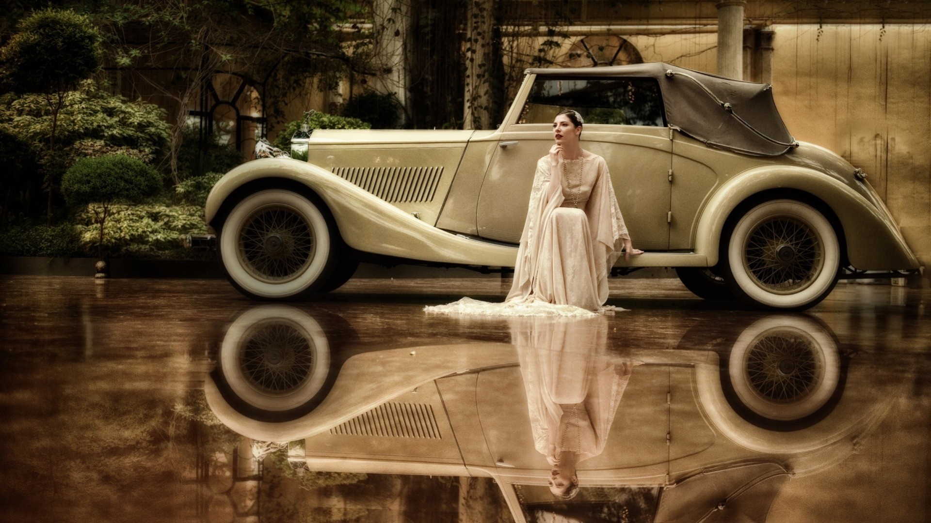 Download mobile wallpaper Reflection, Women, Girls & Cars for free.