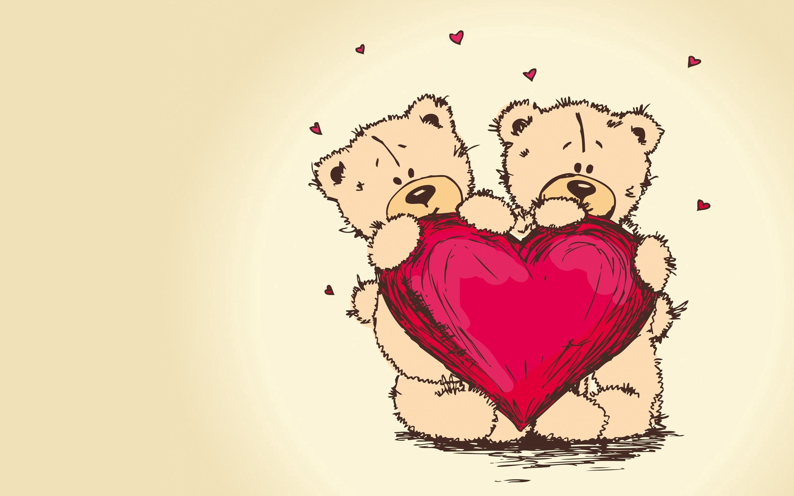 love, teddy bears, couple, pair, picture, drawing, romance, heart Free Background