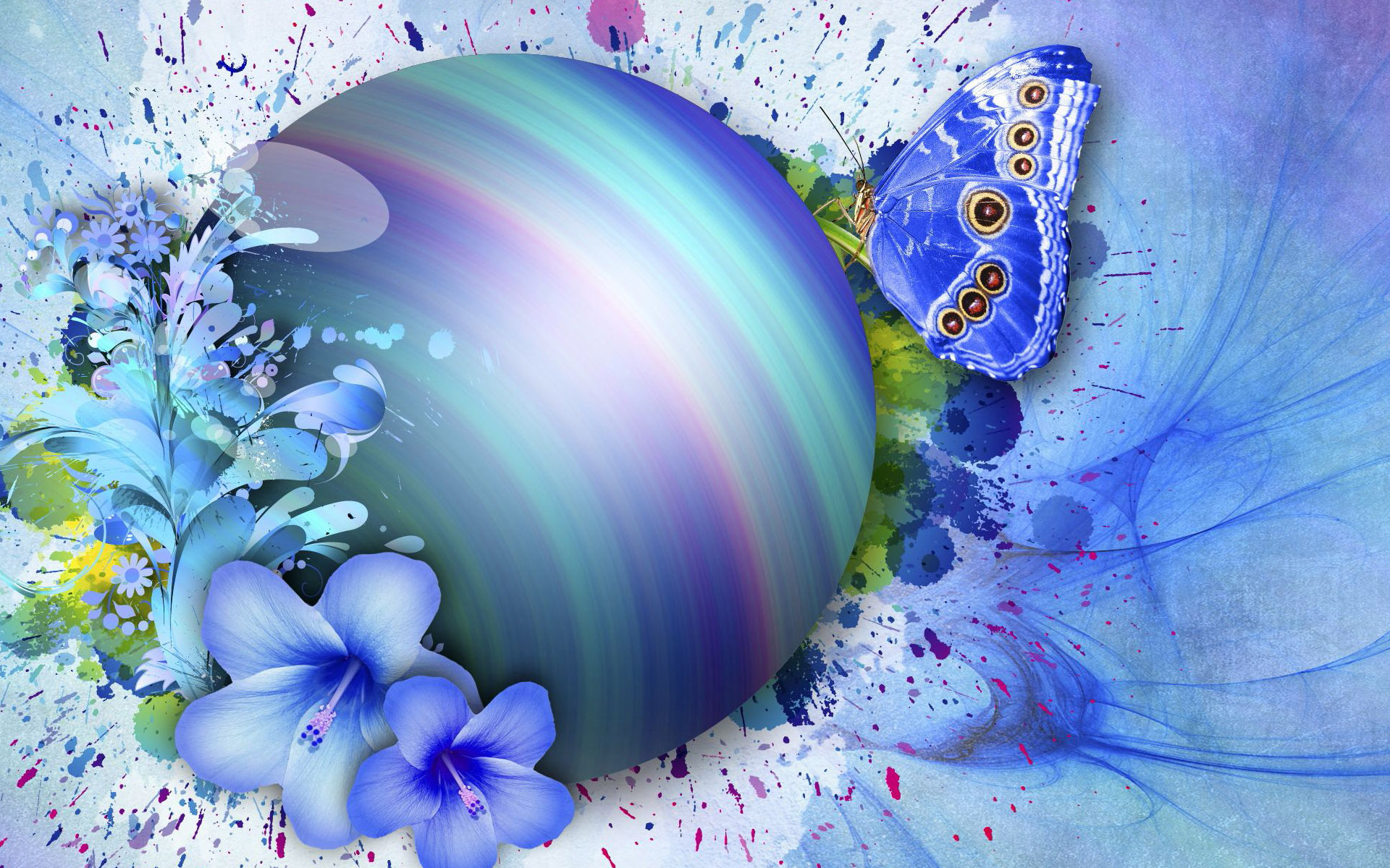 Free download wallpaper Flower, Butterfly, Artistic, Sphere on your PC desktop