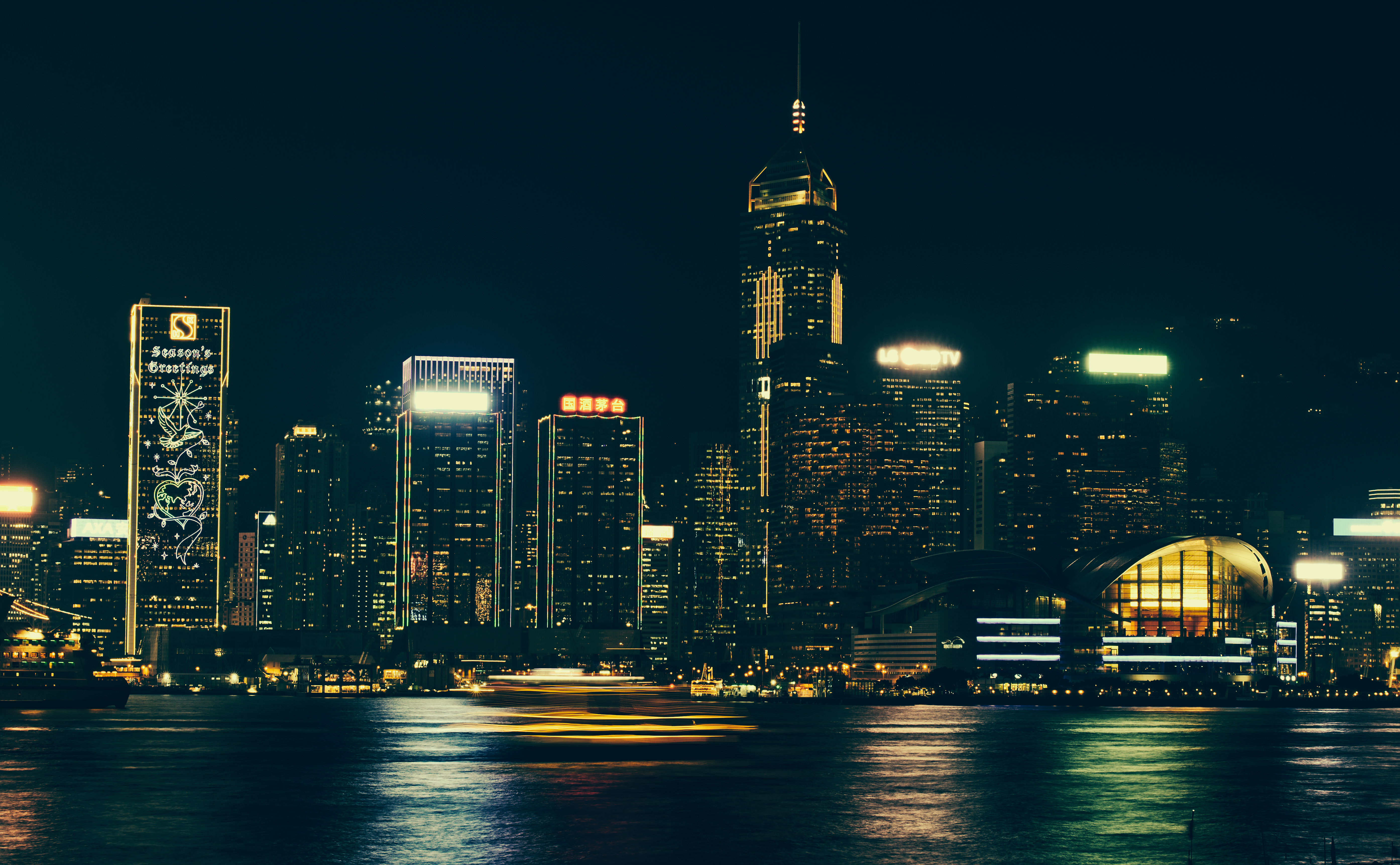 106921 télécharger l'image villes, ville de nuit, lumières de la ville, panorama, exposition à long terme, hong kong, hong kong ras - fonds d'écran et économiseurs d'écran gratuits
