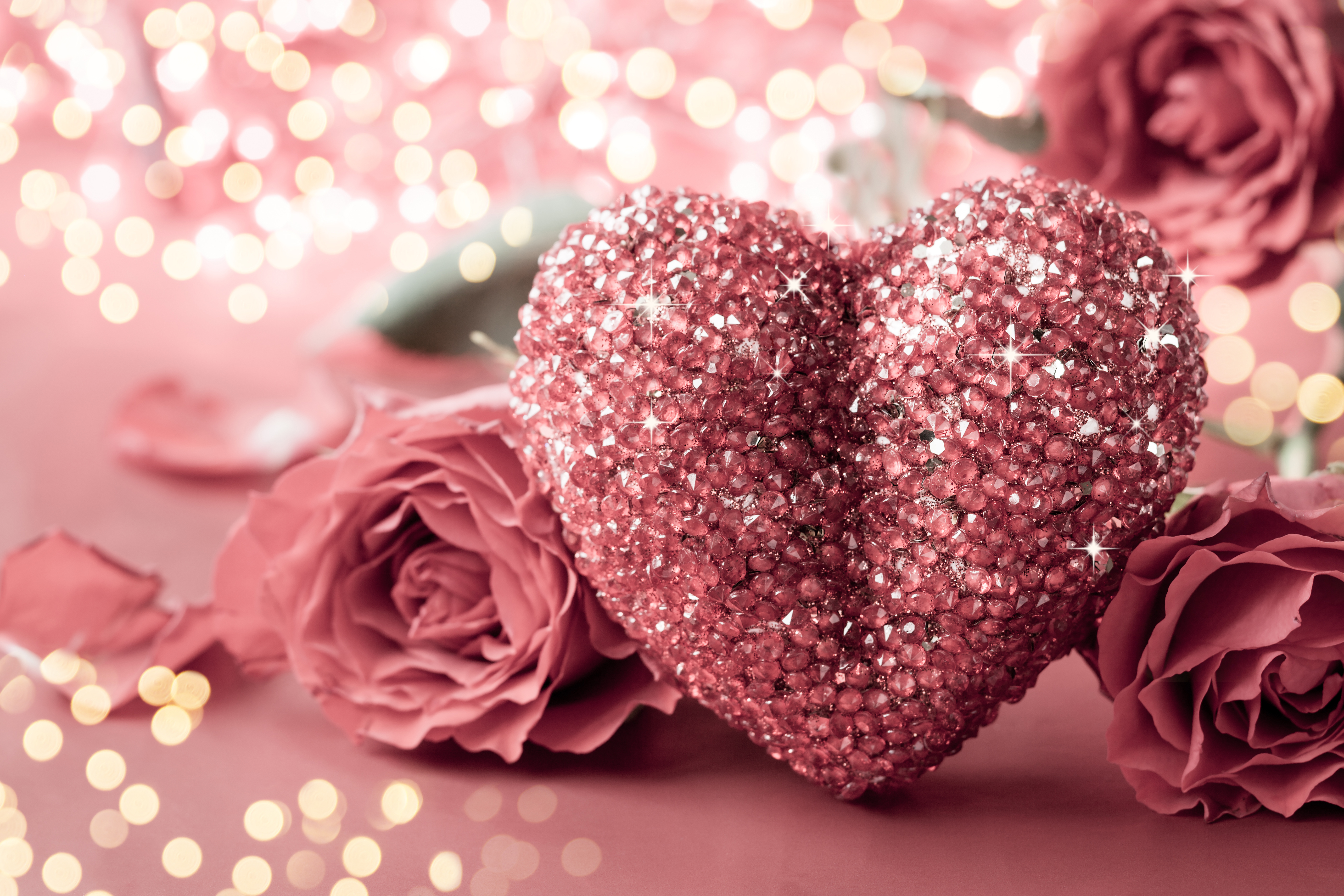 pink, valentine's day, holiday, glitter, heart, rose, sparkles