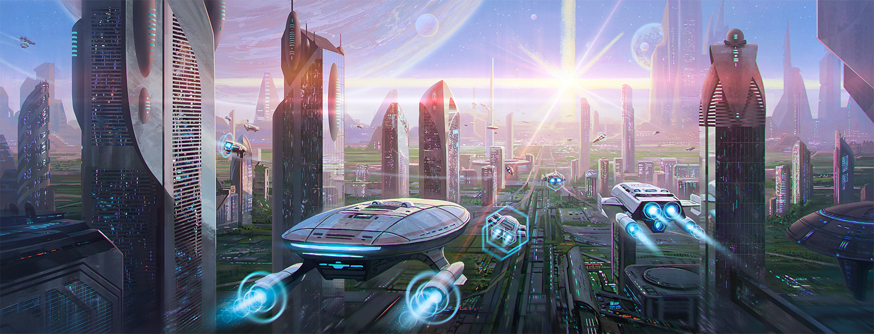 Laden Sie das Wolkenkratzer, Gebäude, Science Fiction, Fahrzeug, Großstadt, Futuristische Stadt-Bild kostenlos auf Ihren PC-Desktop herunter