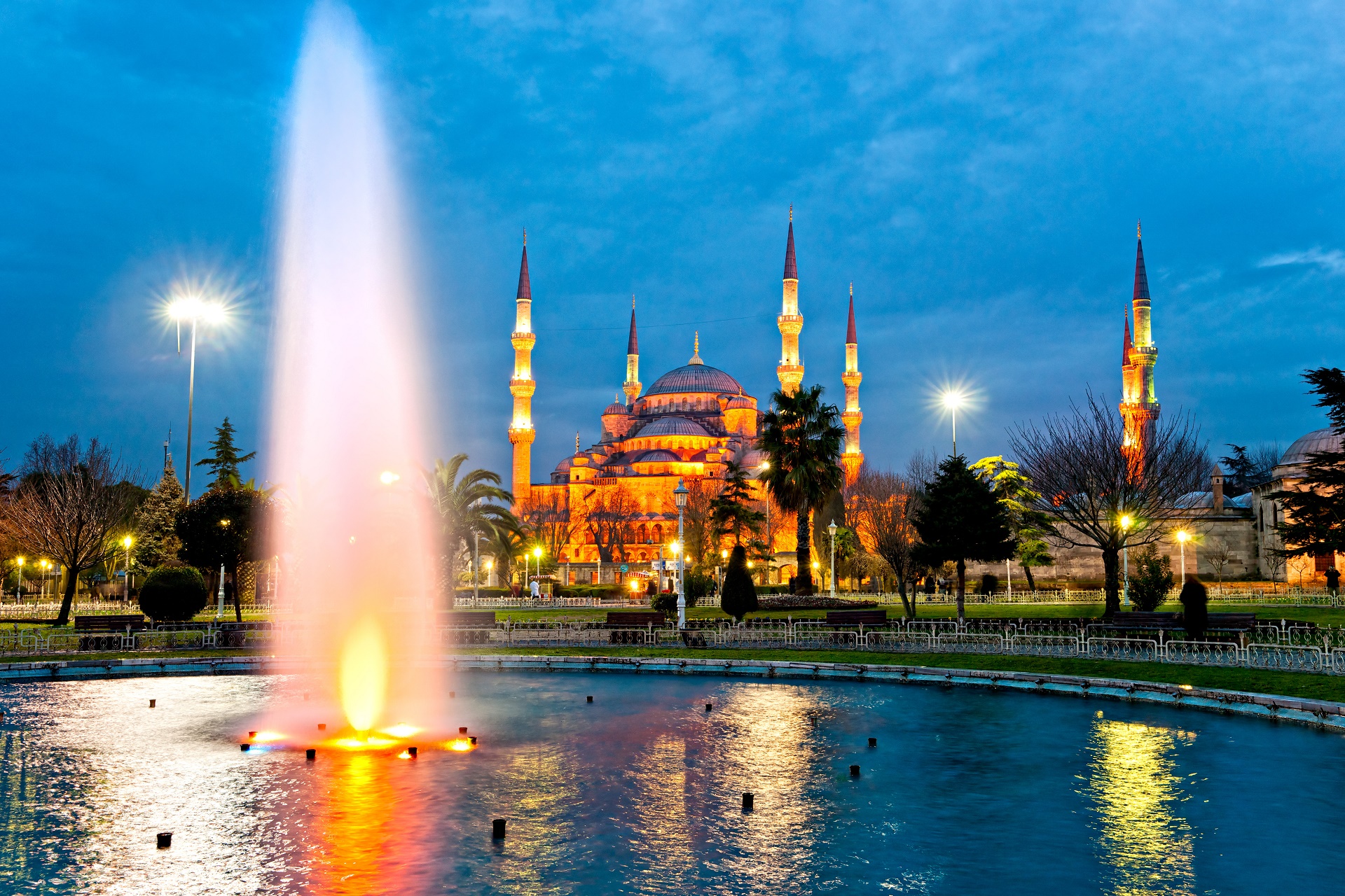 Download mobile wallpaper Fountain, Religious, Sultan Ahmed Mosque, Mosques for free.