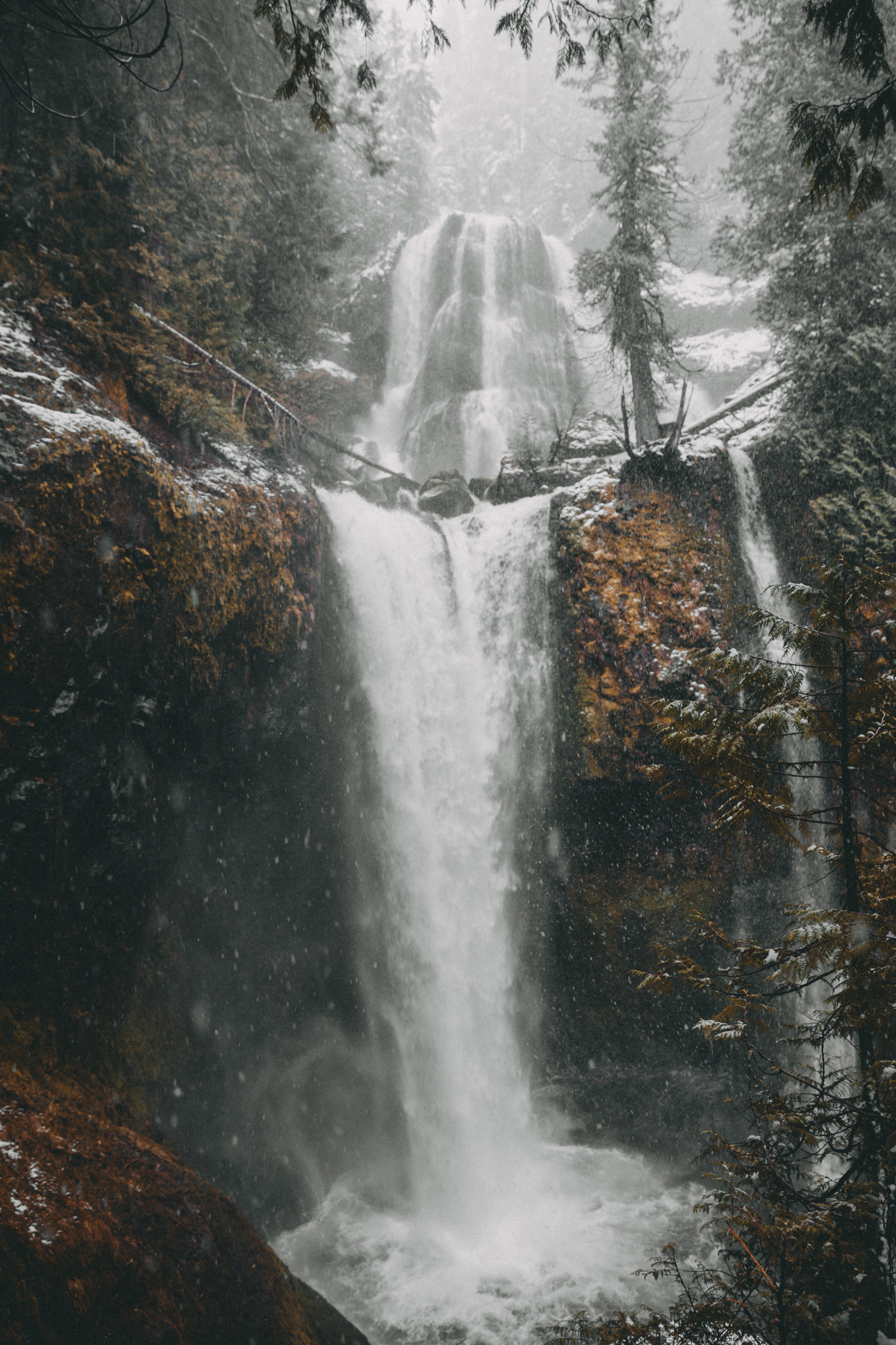 Download mobile wallpaper Winter, Precipice, Break, Snow, Waterfall, Nature for free.