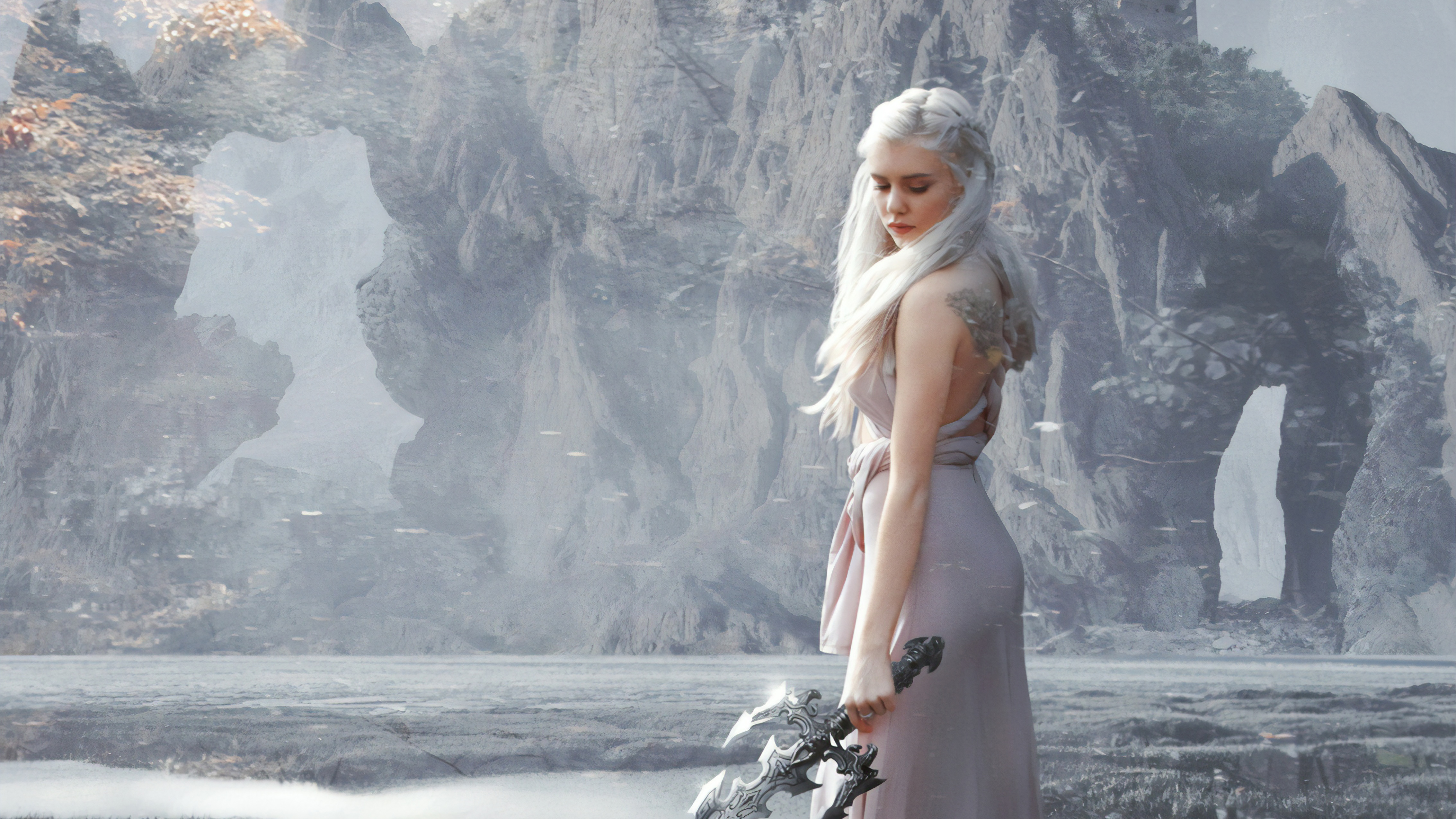 Baixar papel de parede para celular de Mulheres, Cabelo Branco, Cosplay, Vestido Branco, Daenerys Targaryen gratuito.
