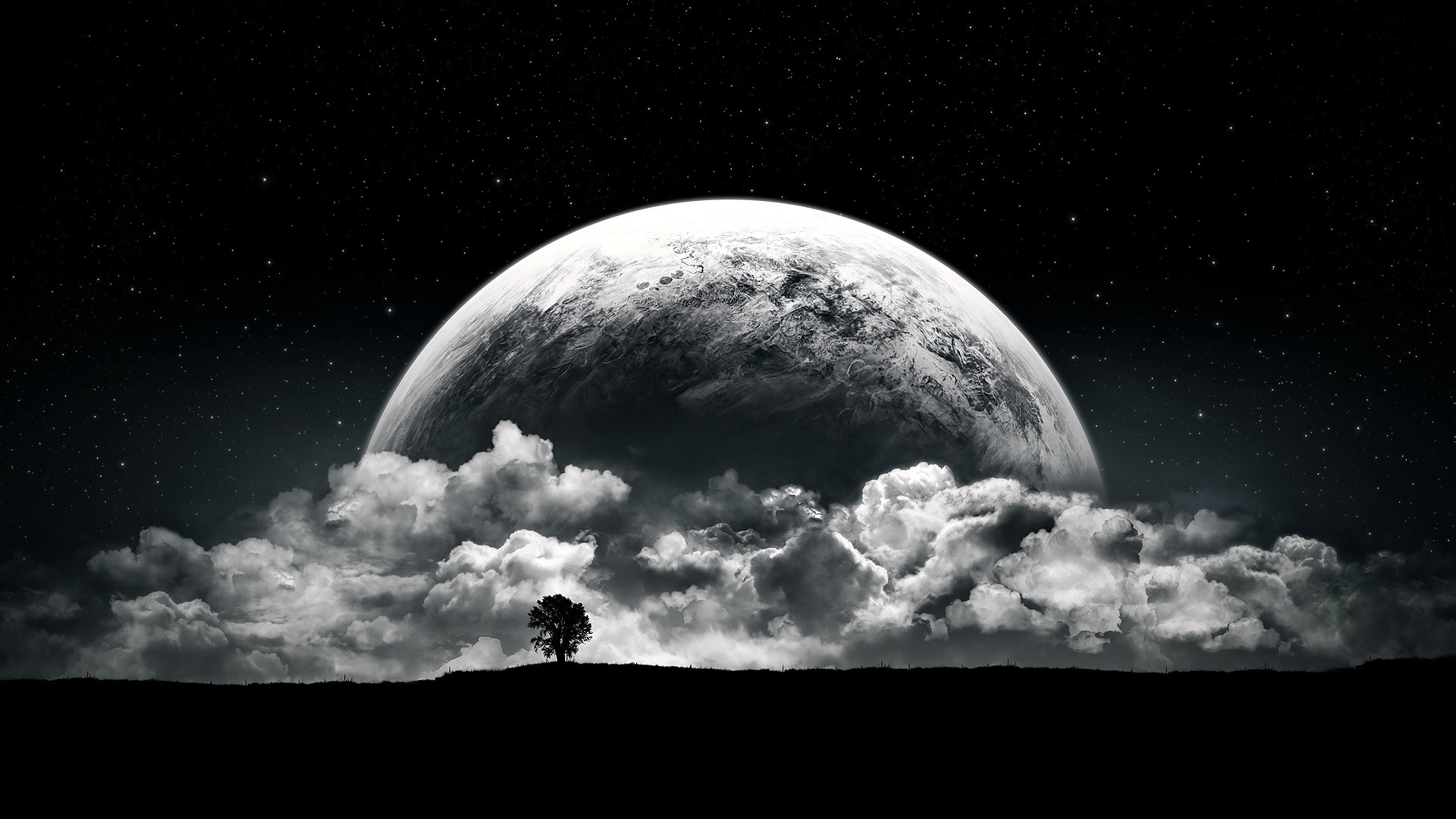 Free download wallpaper Landscape, Clouds, Night, Moon on your PC desktop