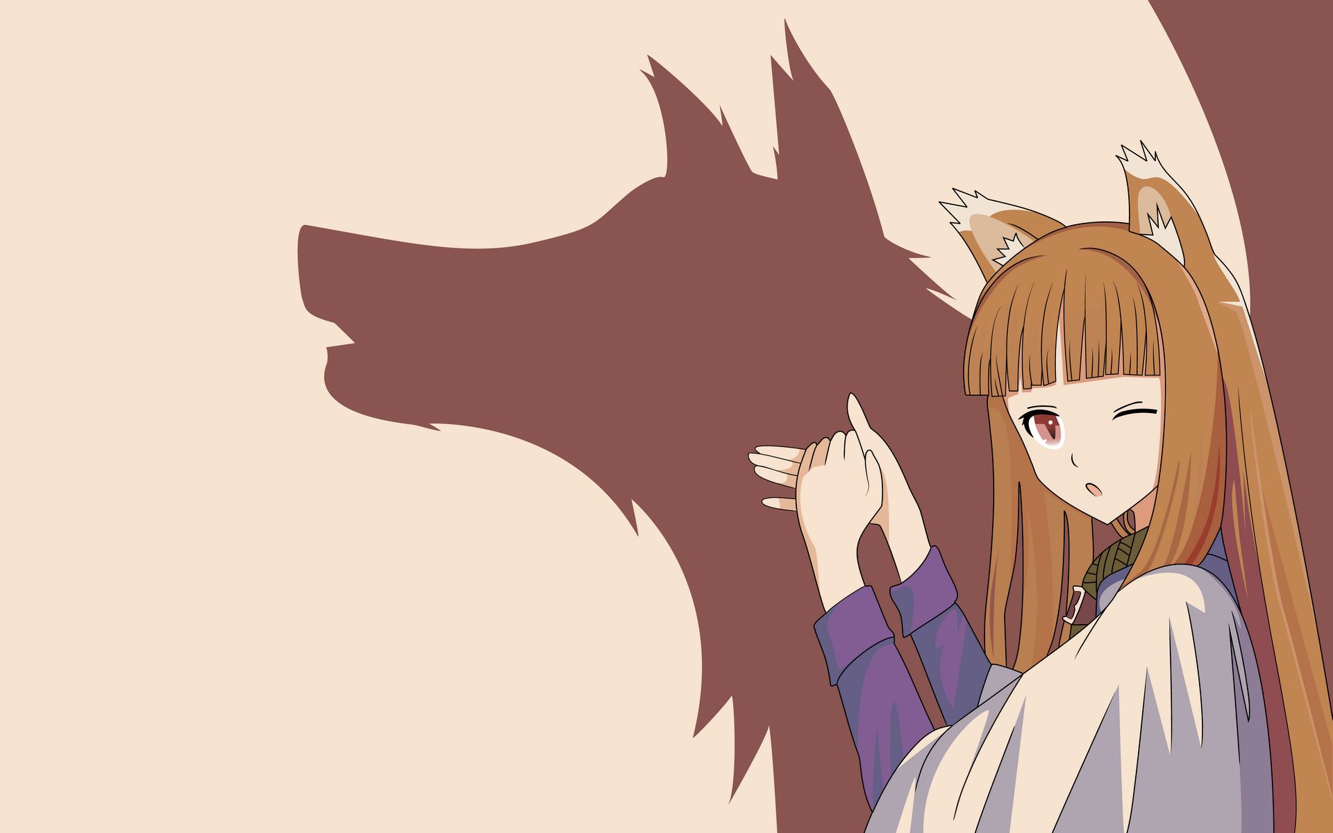 wolf, anime, spice and wolf, animal ears, brown hair, holo (spice & wolf), long hair, red eyes