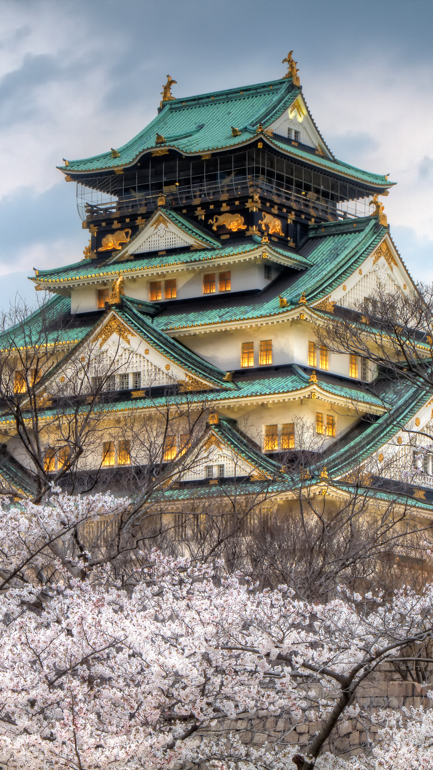 man made, osaka castle, architecture, spring, osaka, sakura, japan, castles