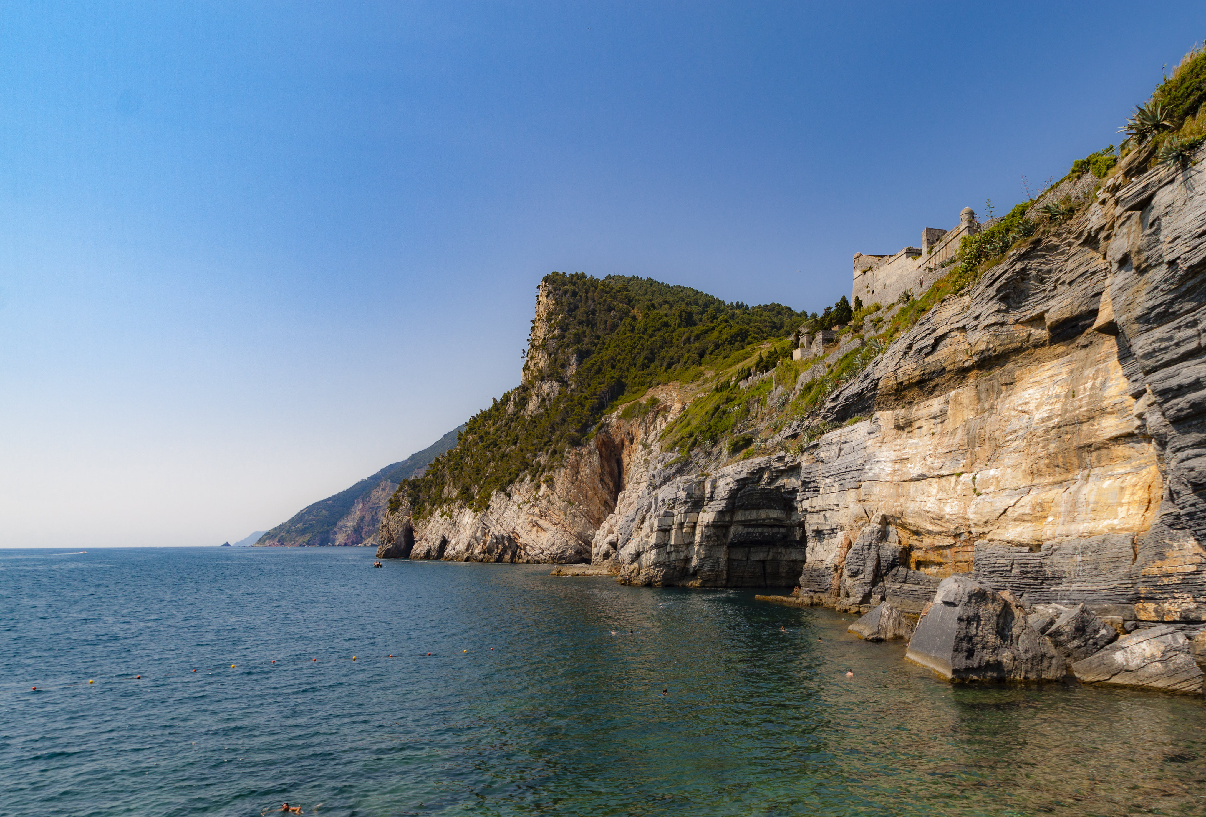 cliff, nature, trees, sky, sea, rock HD wallpaper