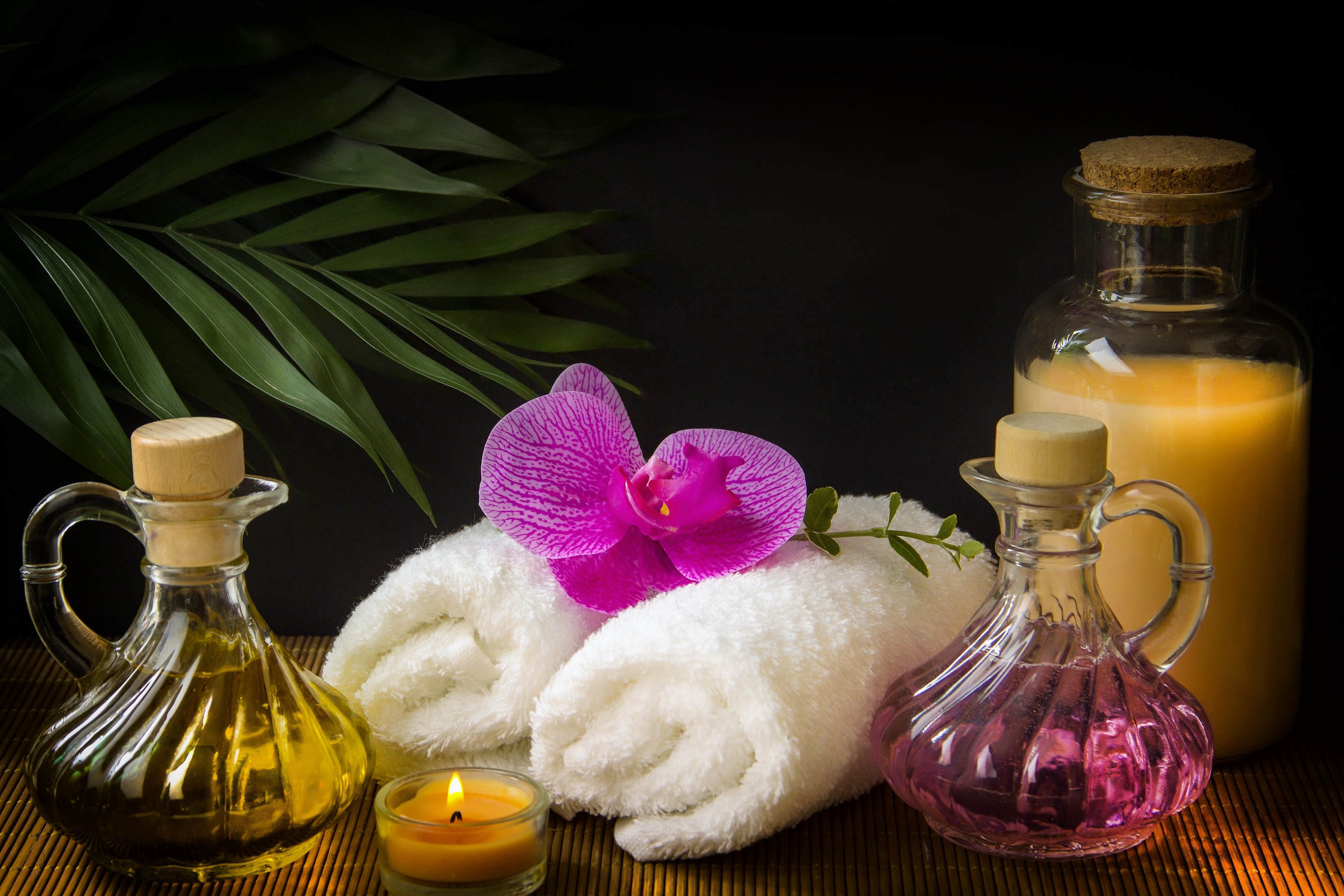 Download mobile wallpaper Still Life, Candle, Towel, Orchid, Spa, Man Made for free.